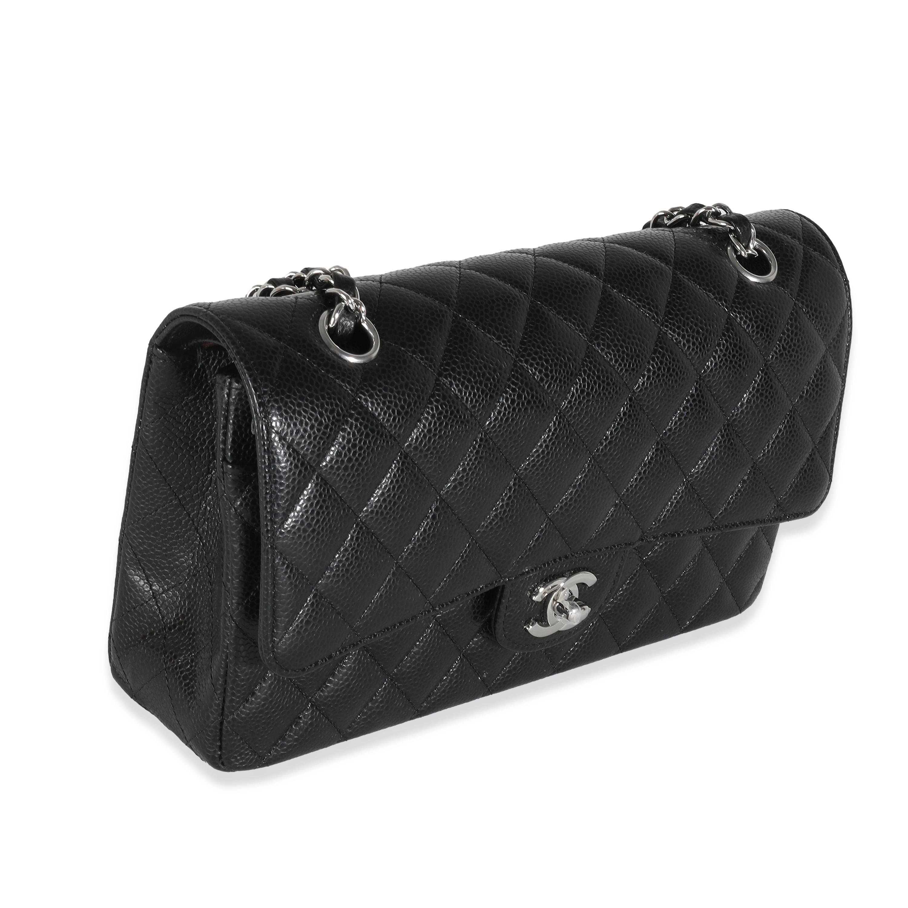 Chanel Black Quilted Caviar Medium Classic Double Flap Handbag In Excellent Condition In New York, NY