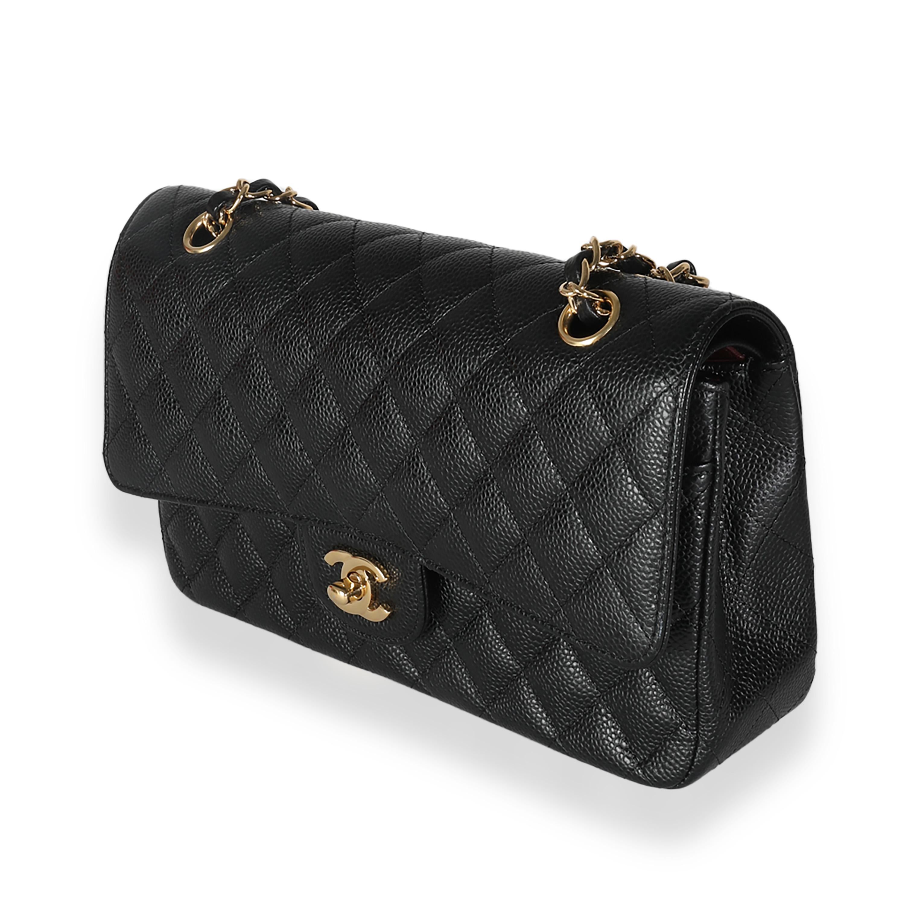 Noir Chanel Black Quilted Caviar Medium Classic Double Flap Handbag en vente