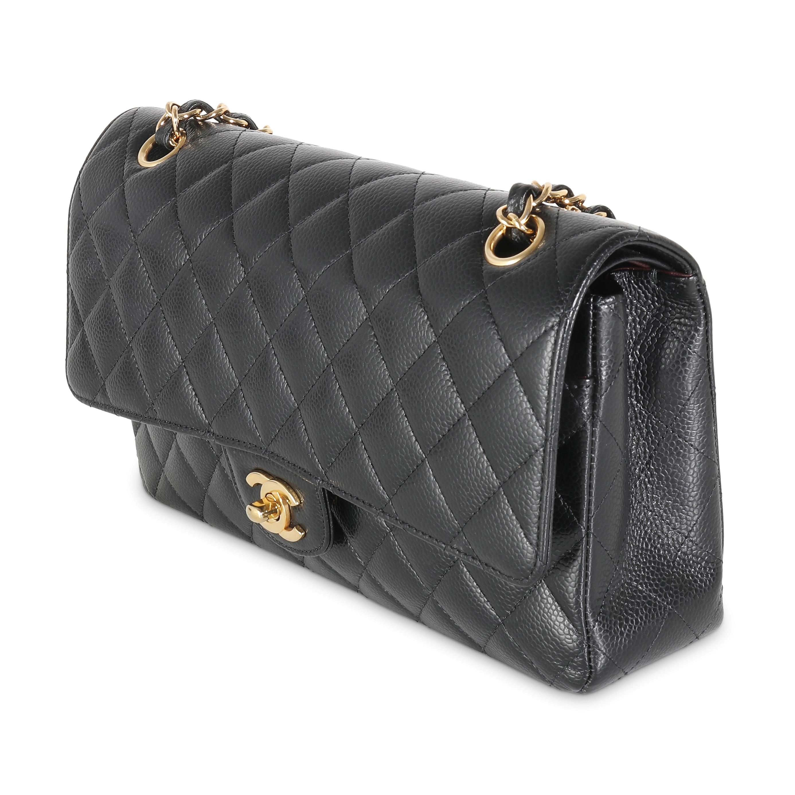 De las mujeres Chanel Negro Caviar Acolchado Bolso Clásico Mediano Doble Solapa en venta