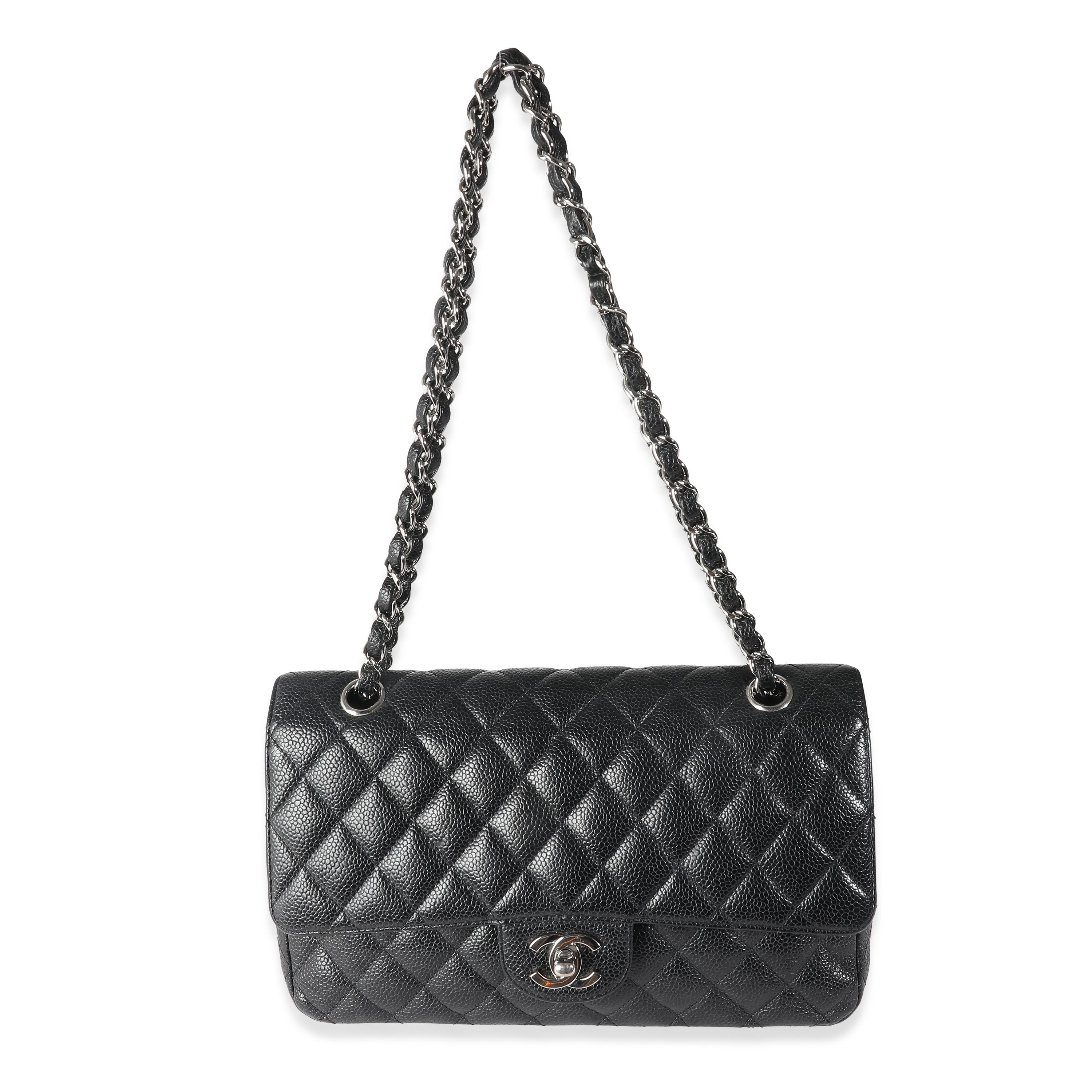 Chanel Black Quilted Caviar Medium Classic Double Flap Handbag For Sale 1