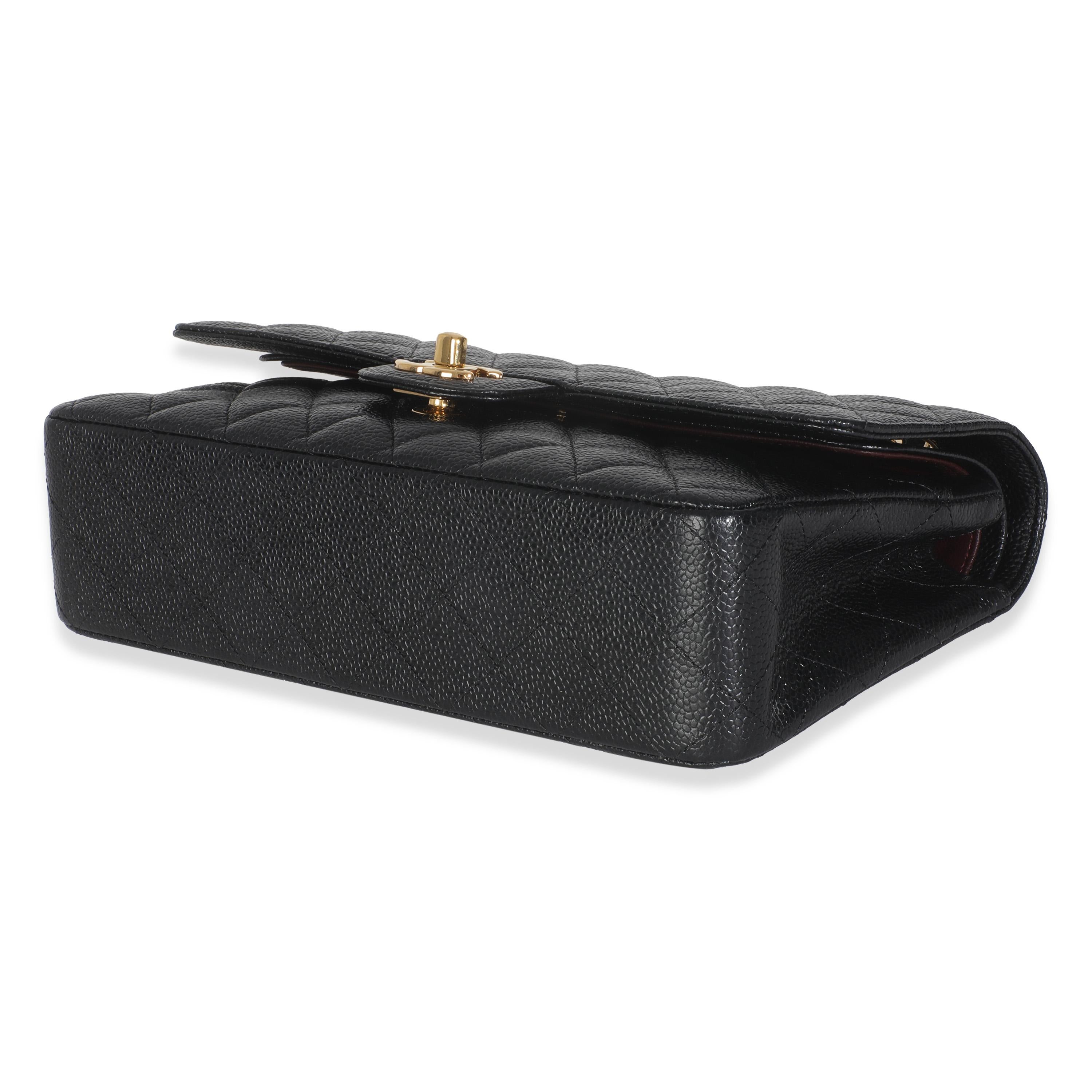 Chanel Negro Caviar Acolchado Bolso Clásico Mediano Doble Solapa en venta 1
