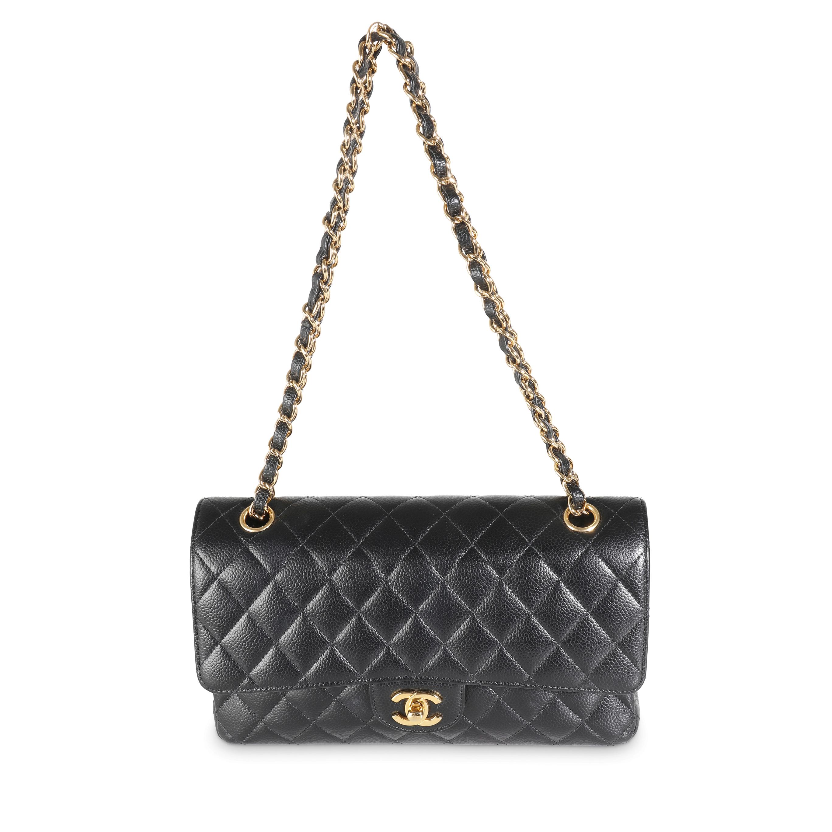 Chanel Negro Caviar Acolchado Bolso Clásico Mediano Doble Solapa en venta 2