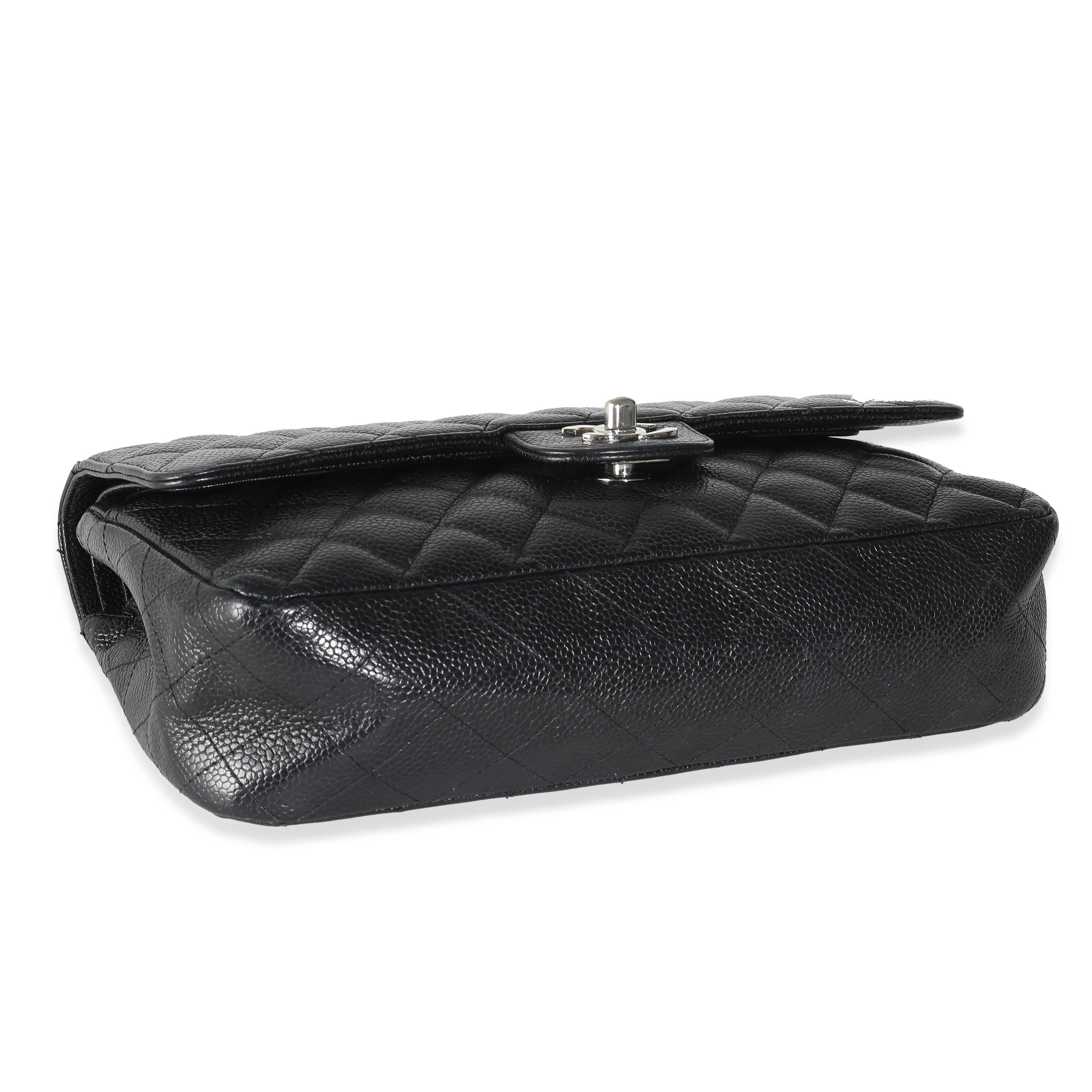Chanel Black Quilted Caviar Medium Classic Double Flap Handbag For Sale 2