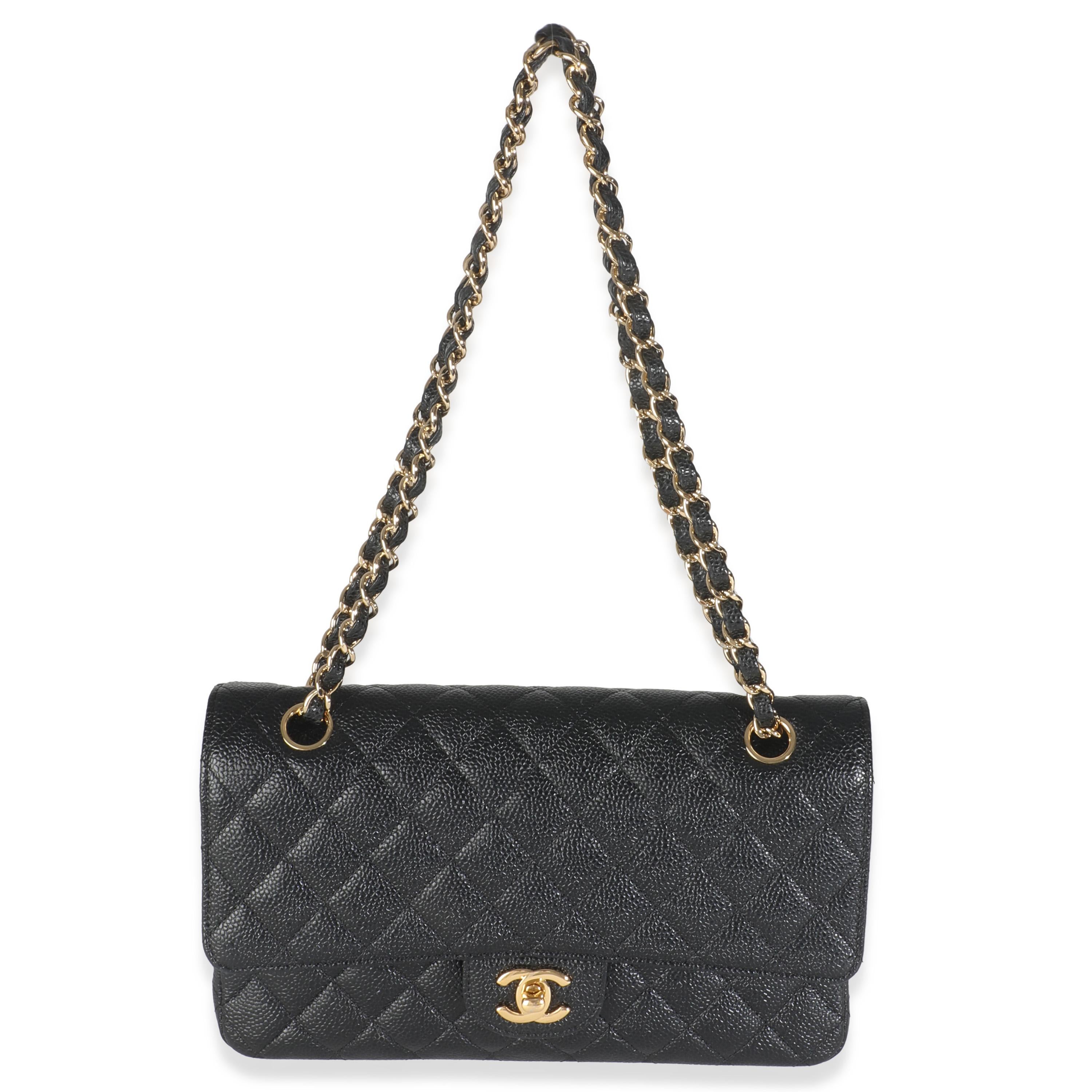 Chanel Negro Caviar Acolchado Bolso Clásico Mediano Doble Solapa en venta 2
