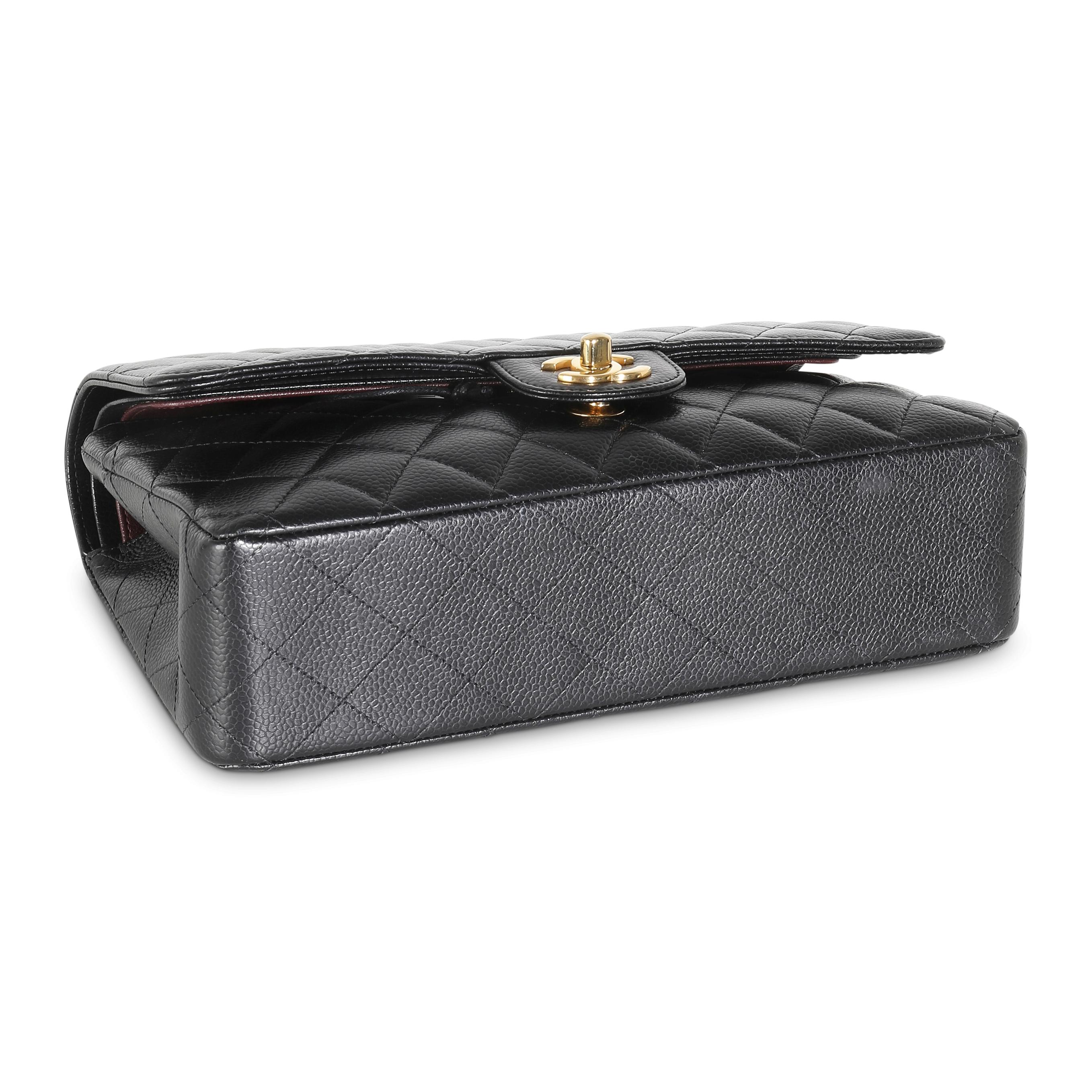 Chanel Negro Caviar Acolchado Bolso Clásico Mediano Doble Solapa en venta 3