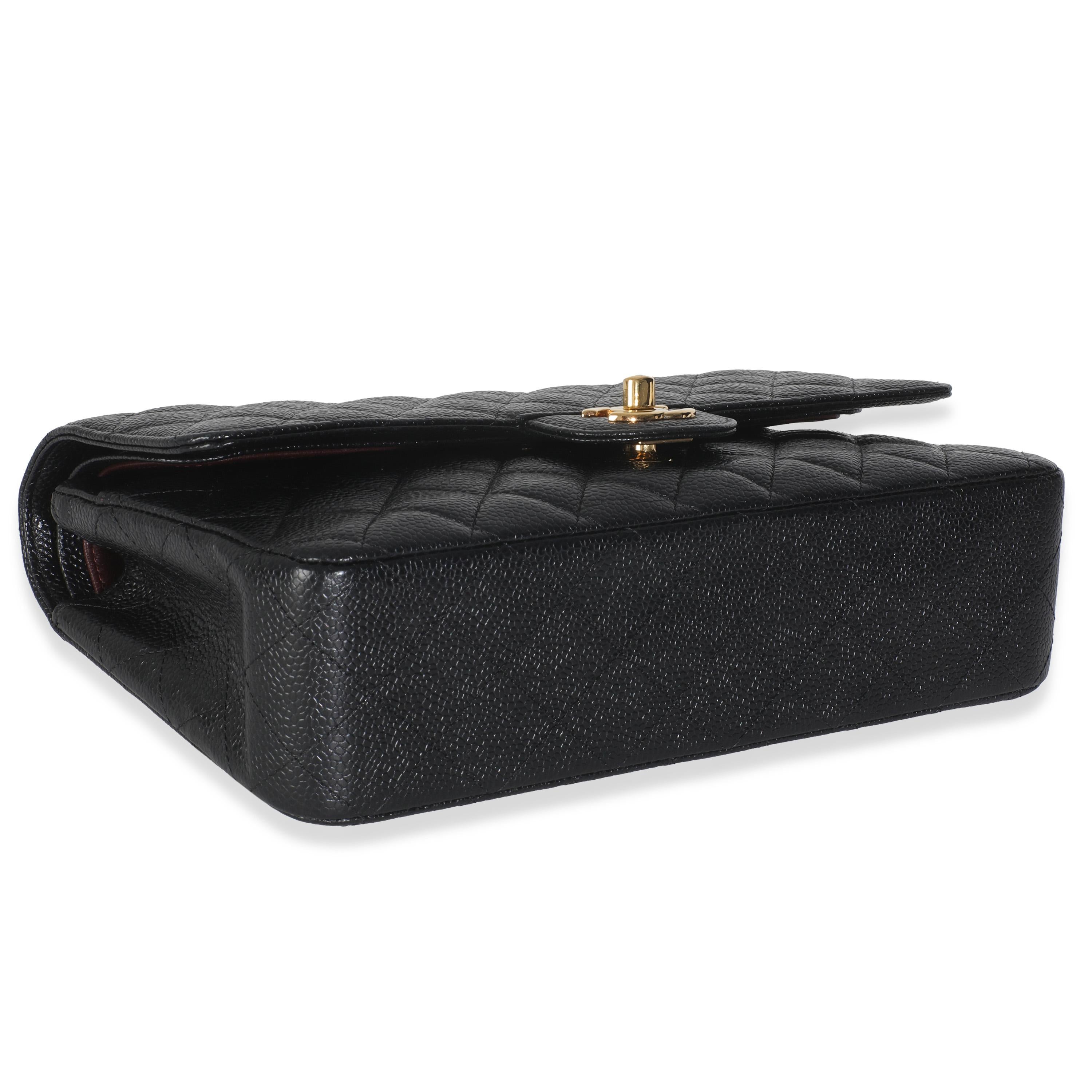 Chanel Negro Caviar Acolchado Bolso Clásico Mediano Doble Solapa en venta 3