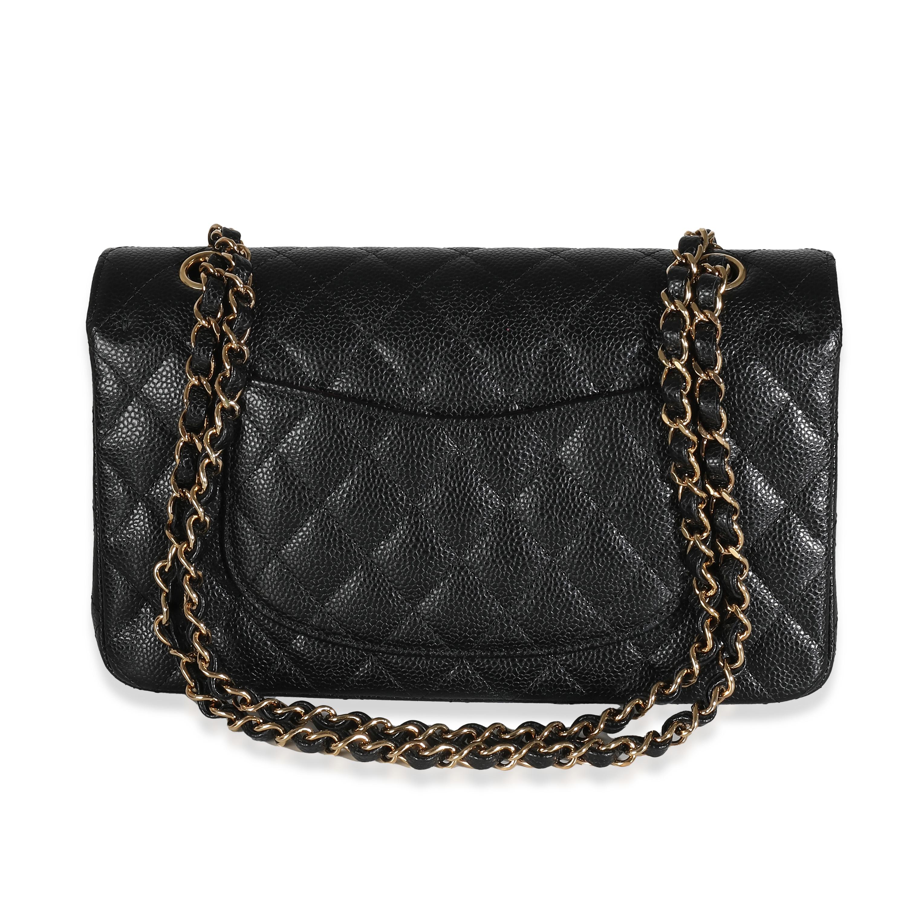 Chanel Negro Caviar Acolchado Bolso Clásico Mediano Doble Solapa 4