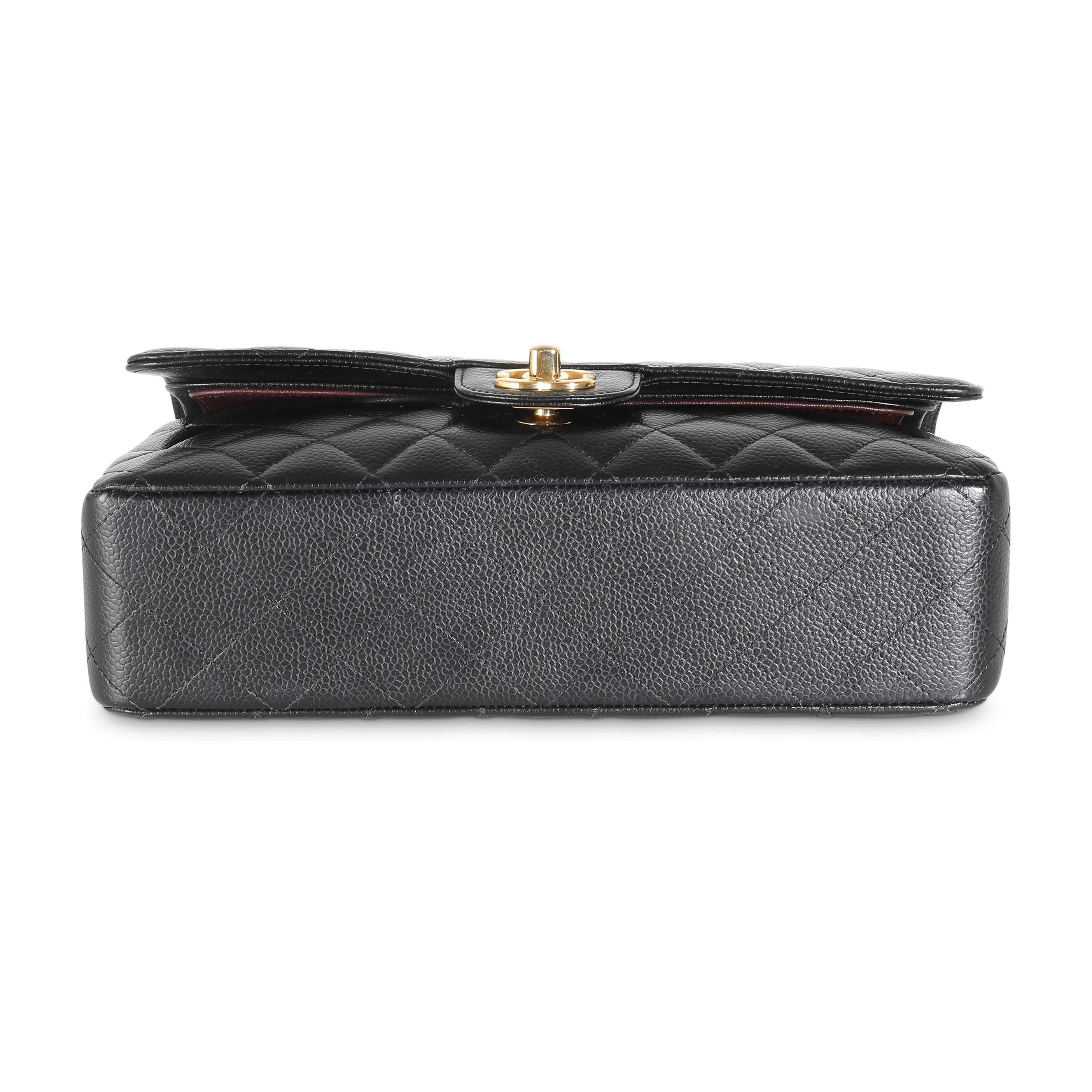Chanel Negro Caviar Acolchado Bolso Clásico Mediano Doble Solapa en venta 4