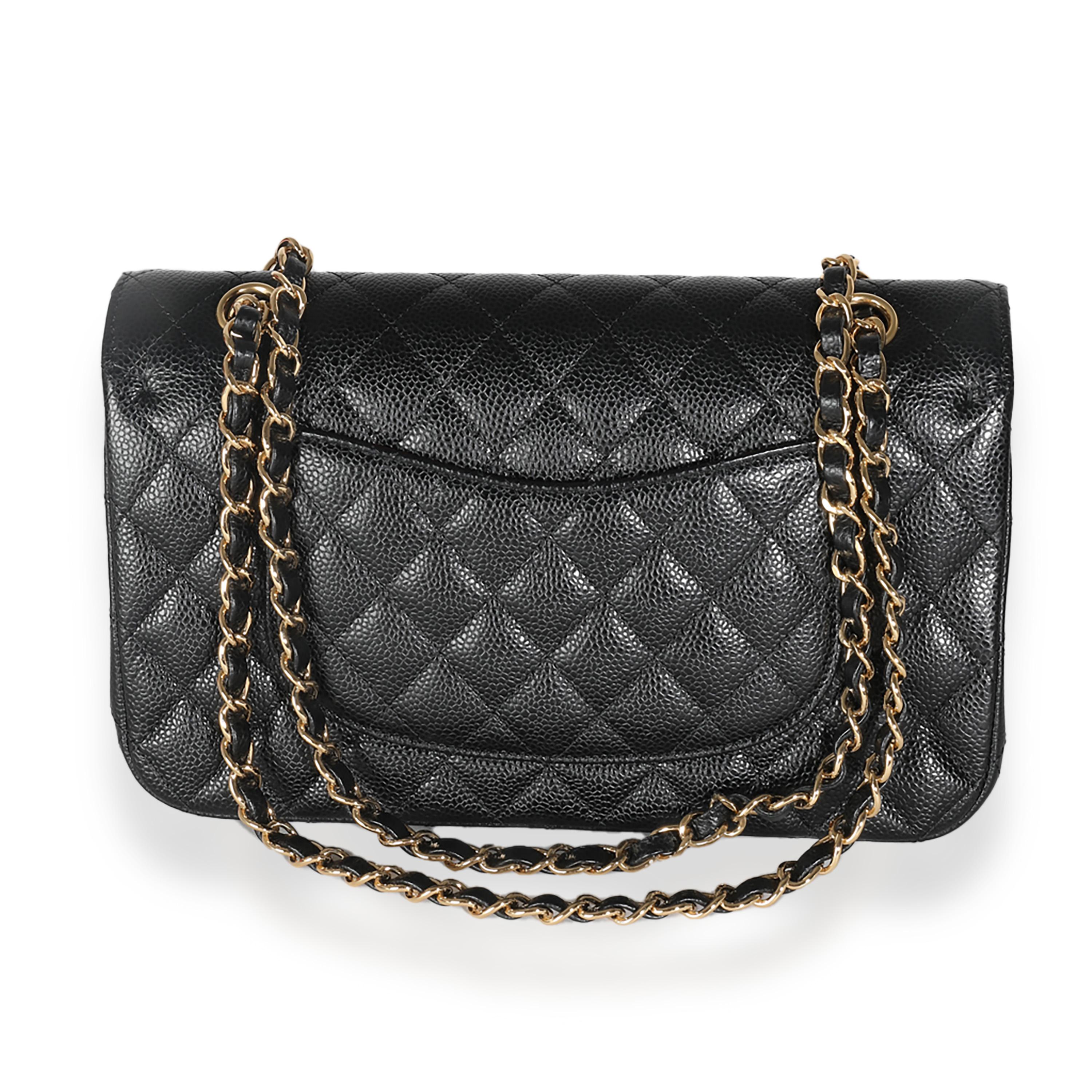 Chanel Black Quilted Caviar Medium Classic Double Flap Handbag en vente 3