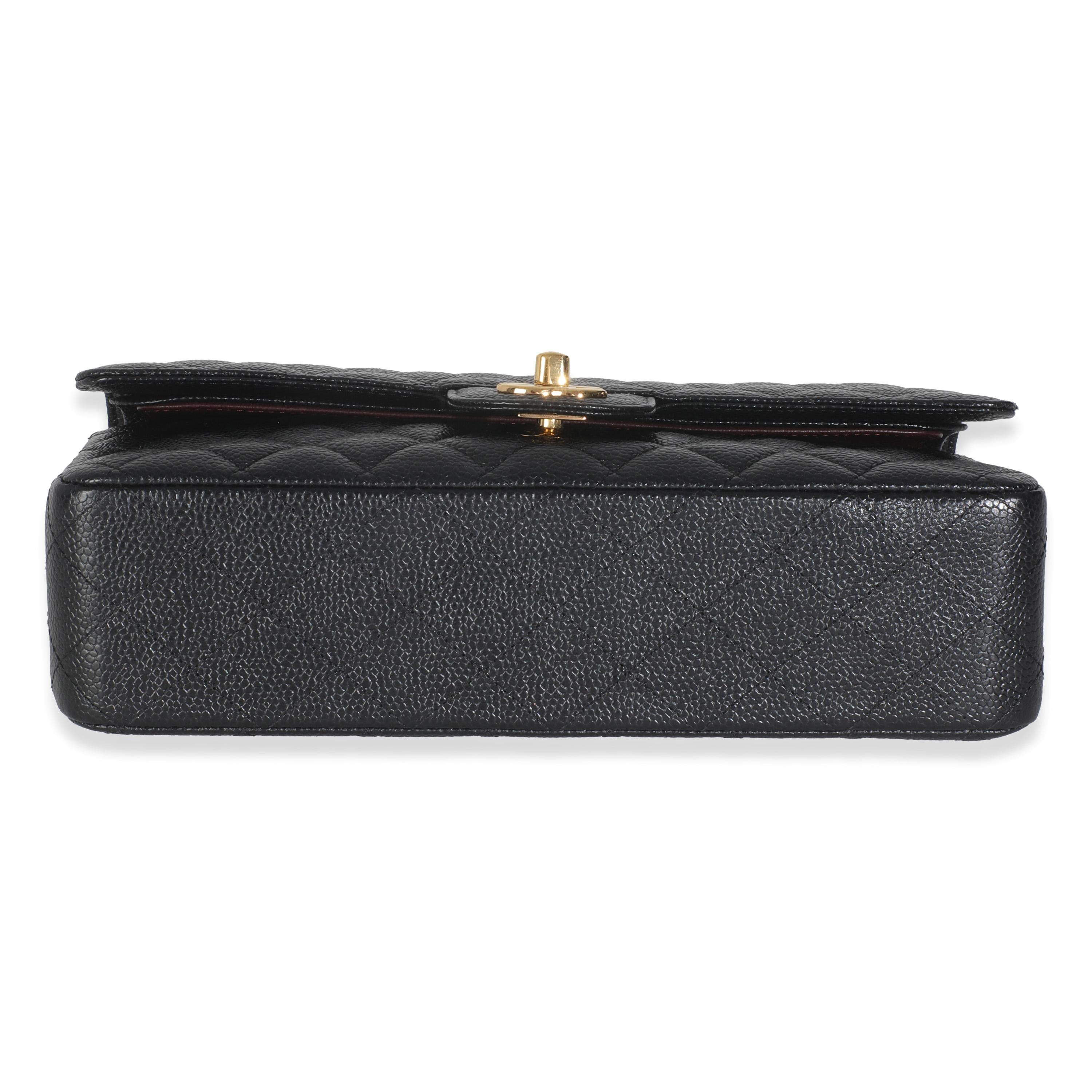 Chanel Negro Caviar Acolchado Bolso Clásico Mediano Doble Solapa en venta 4
