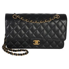 Chanel Black Quilted Caviar Medium Classic Double Flap Handbag