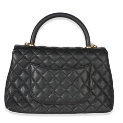 Chanel Schwarz gesteppt Kaviar Medium Coco Top Handle Tasche