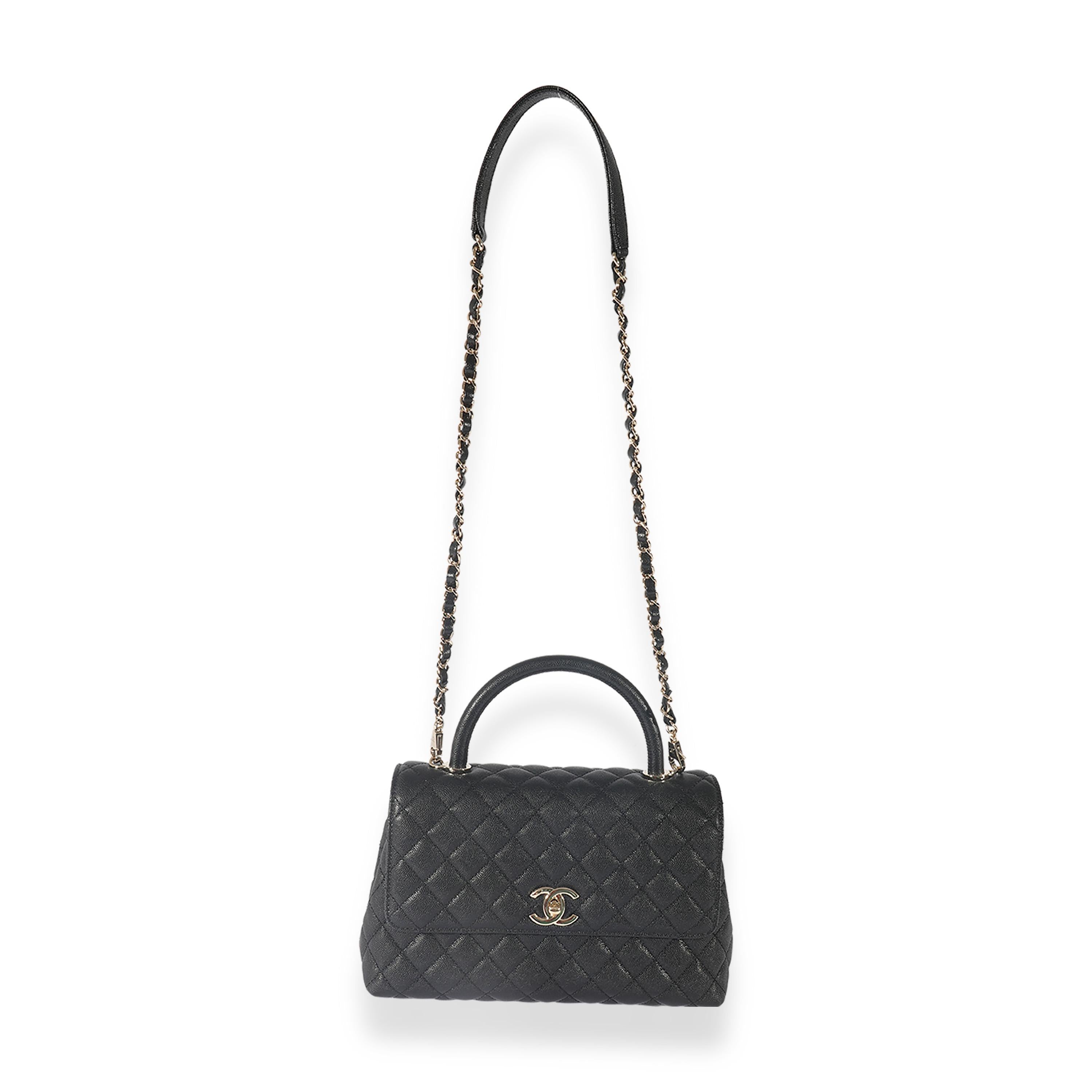 Chanel Black Quilted Caviar Medium Coco Top Handle Bag For Sale at