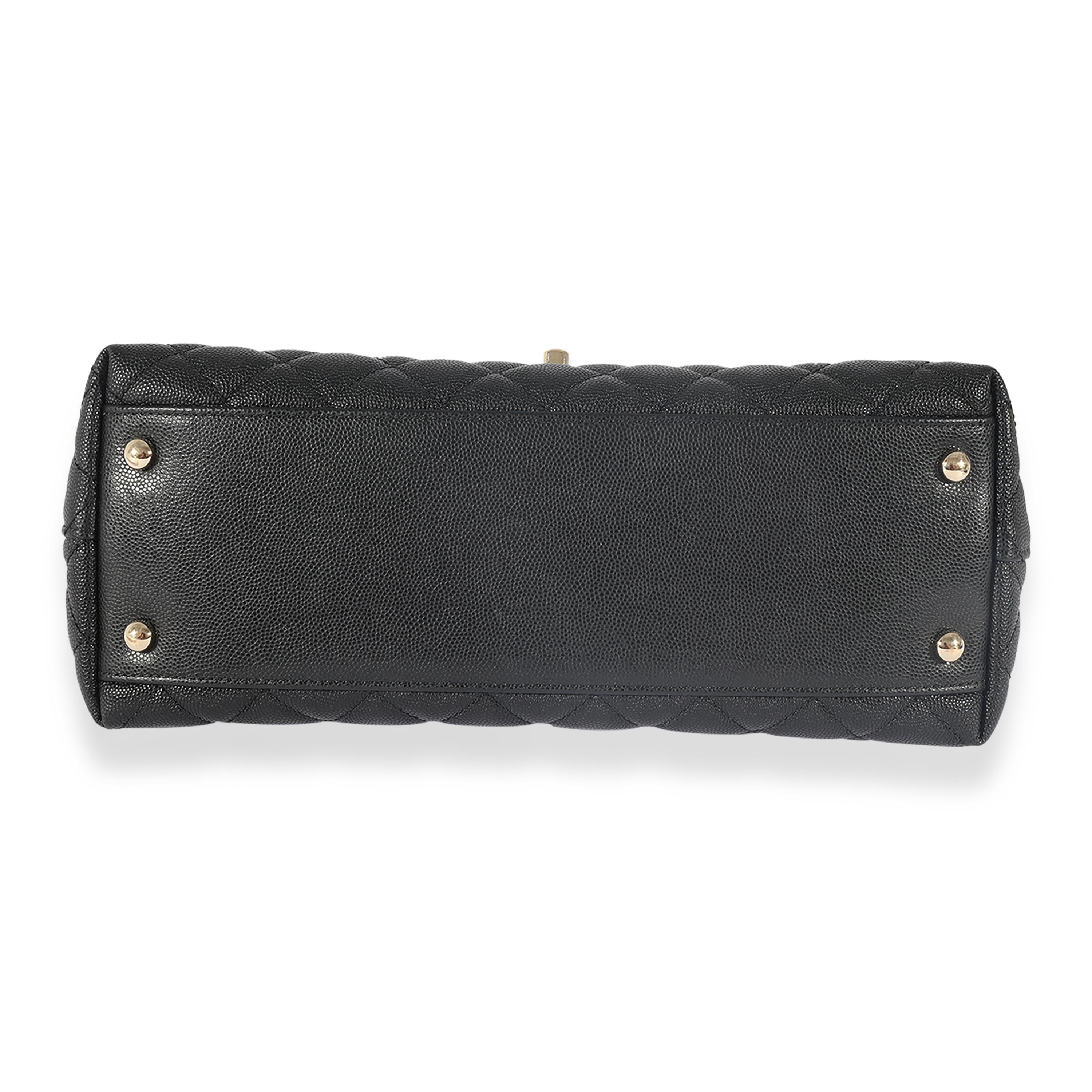 Chanel Black Quilted Caviar Medium Coco Top Handle Bag For Sale at