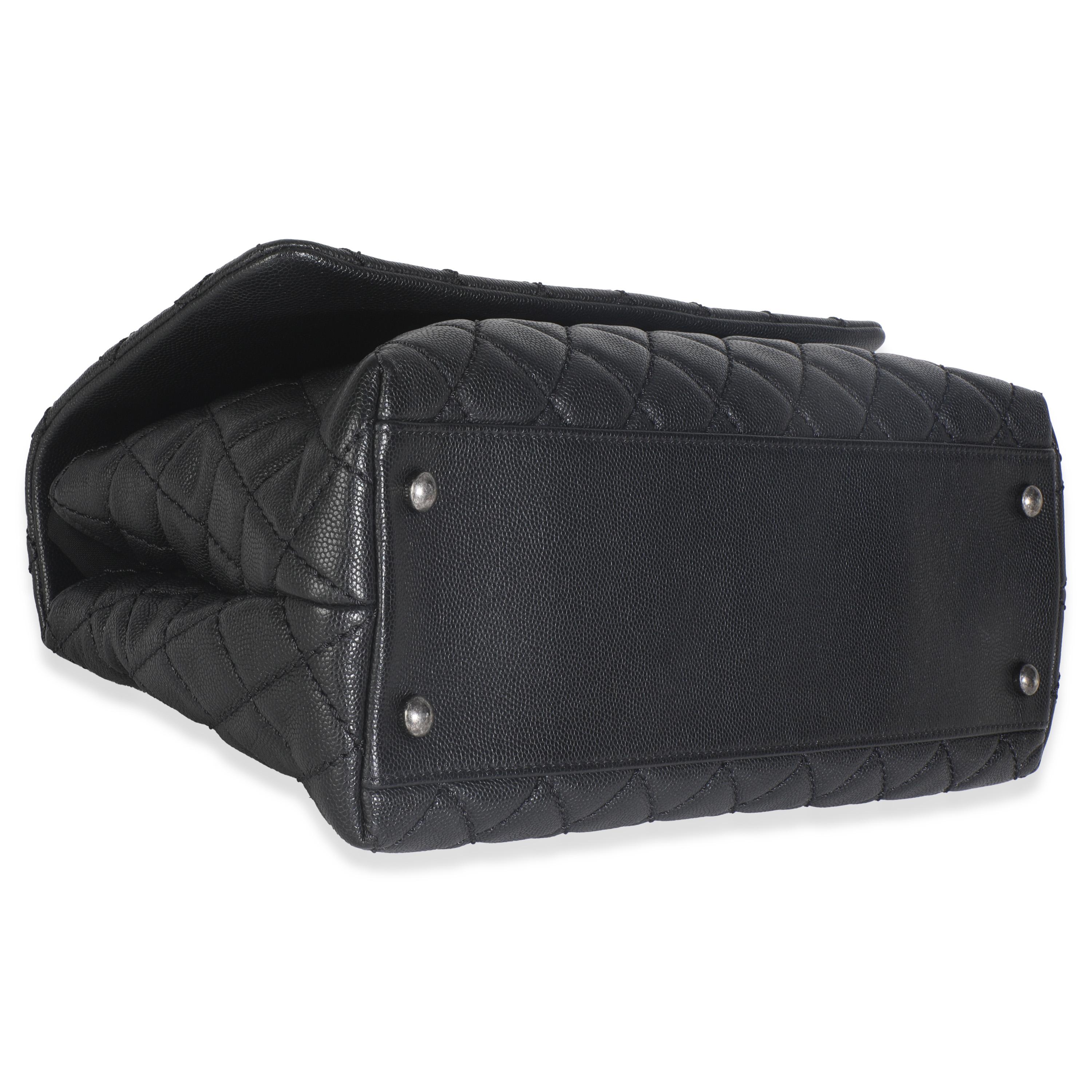 Borsa Coco Chanel nera trapuntata in caviale medio con manico superiore in vendita 2