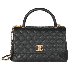 Chanel Schwarz gesteppt Kaviar Medium Coco Top Handle Tasche
