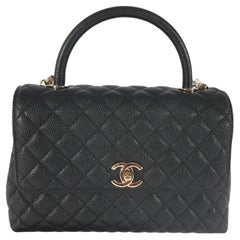 Chanel Schwarze gesteppte Kaviar Medium Coco Top Handle Bag