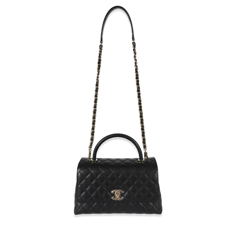 Chanel Black Quilted Caviar Medium Coco Top Handle Flap Bag For Sale at