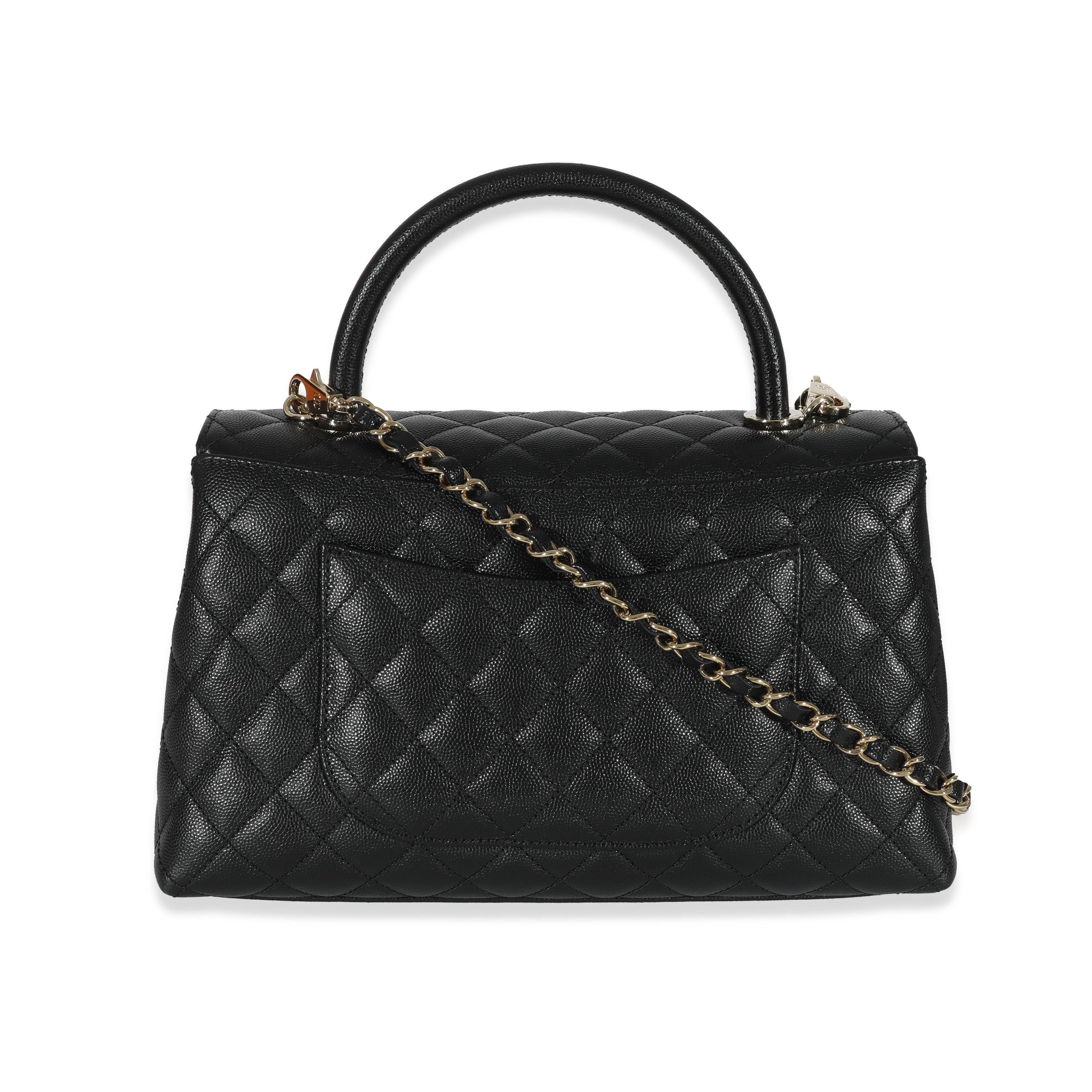 Chanel Black Quilted Caviar Medium Coco Top Handle Flap Bag In Excellent Condition In New York, NY