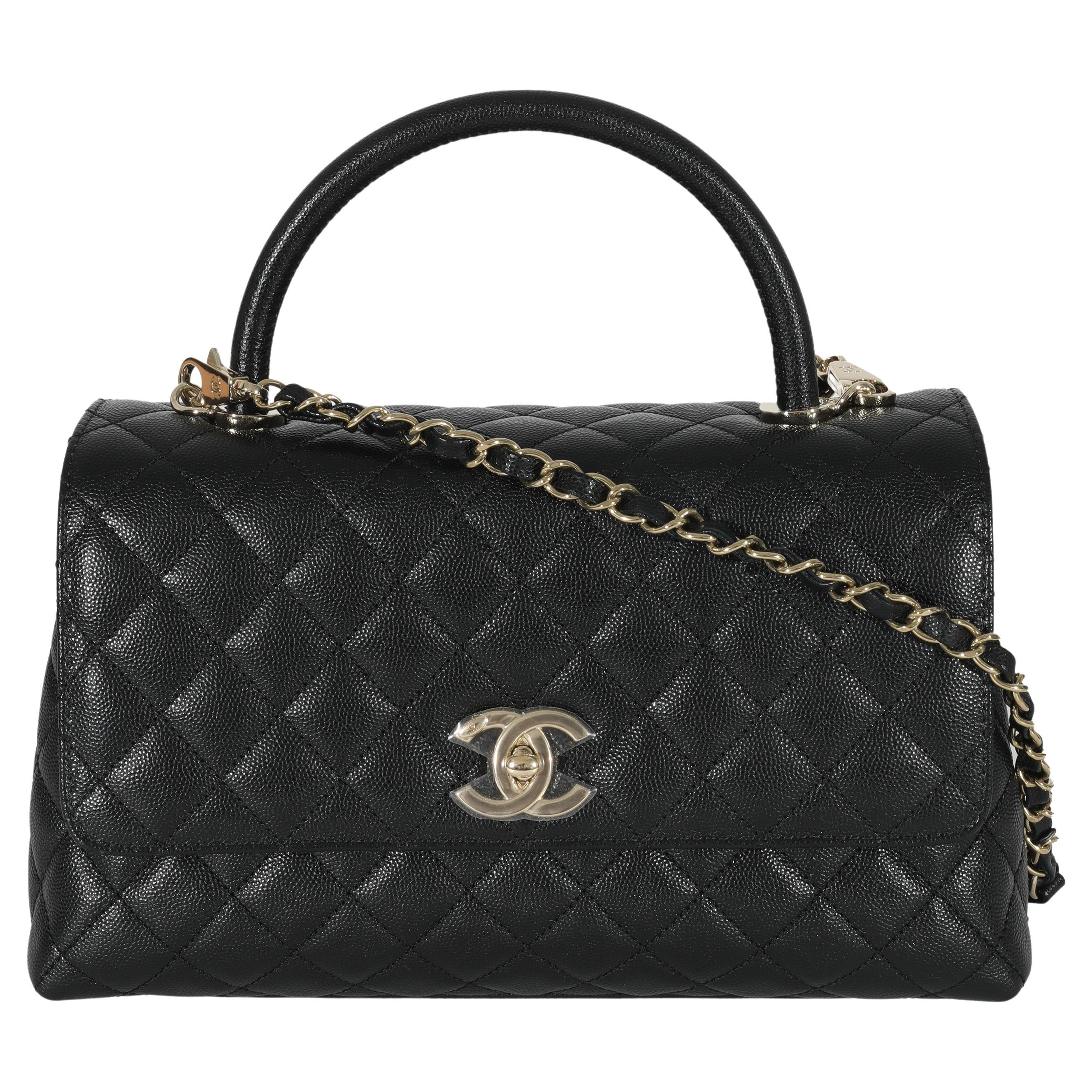 Chanel Black Quilted Caviar Medium Coco Top Handle Flap Bag