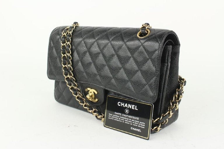 Chanel Black Quilted Caviar Medium Double Classic Flap Gold Chain Bag  1014c25 at 1stDibs