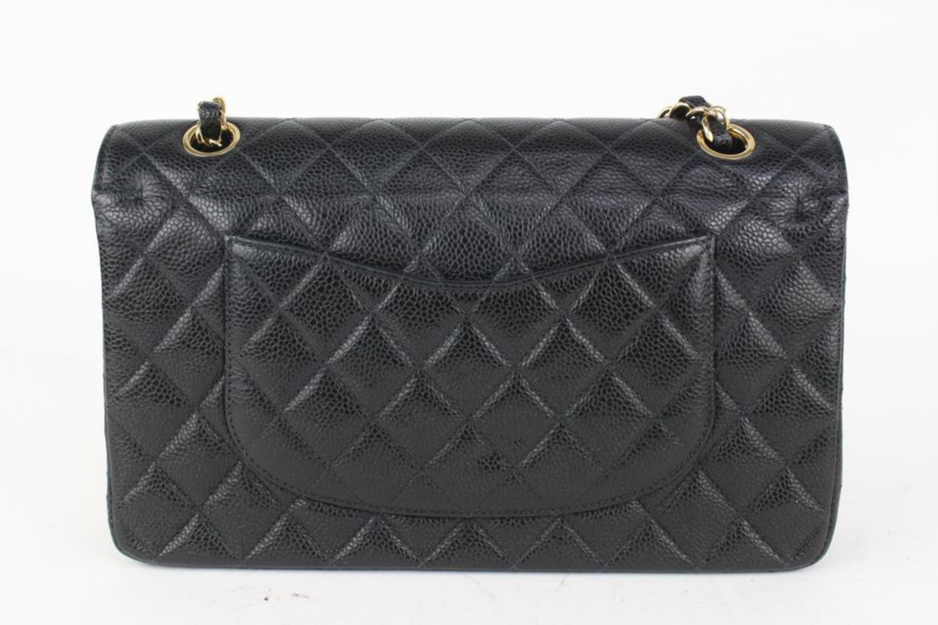  Sac Chanel noir matelassé Caviar Medium à double rabat classique et chaîne dorée 1014c25 Pour femmes 