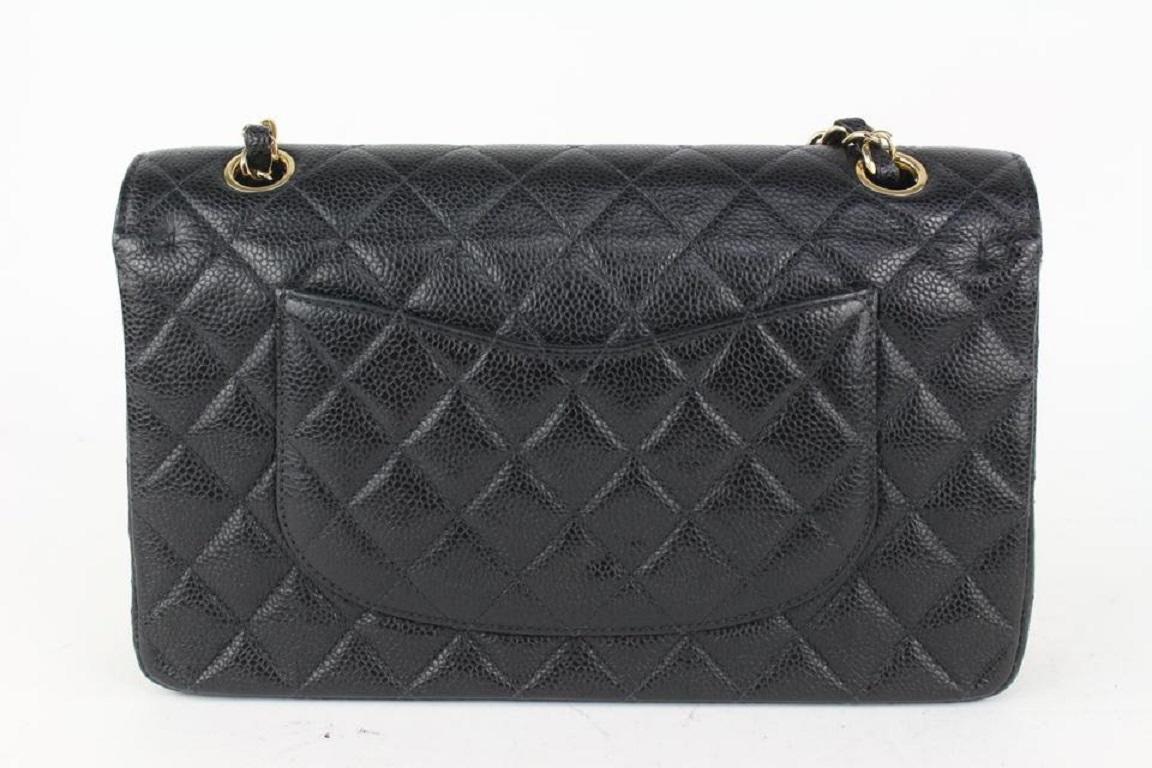 Women's Chanel Black Quilted Caviar Medium Double Classic Flap Gold Chain Bag 1014c25