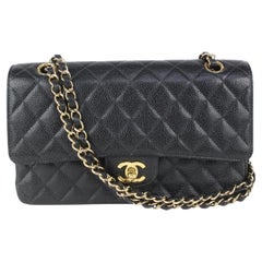 Chanel Black Quilted Caviar Medium Double Classic Flap Gold Chain Bag 1014c25
