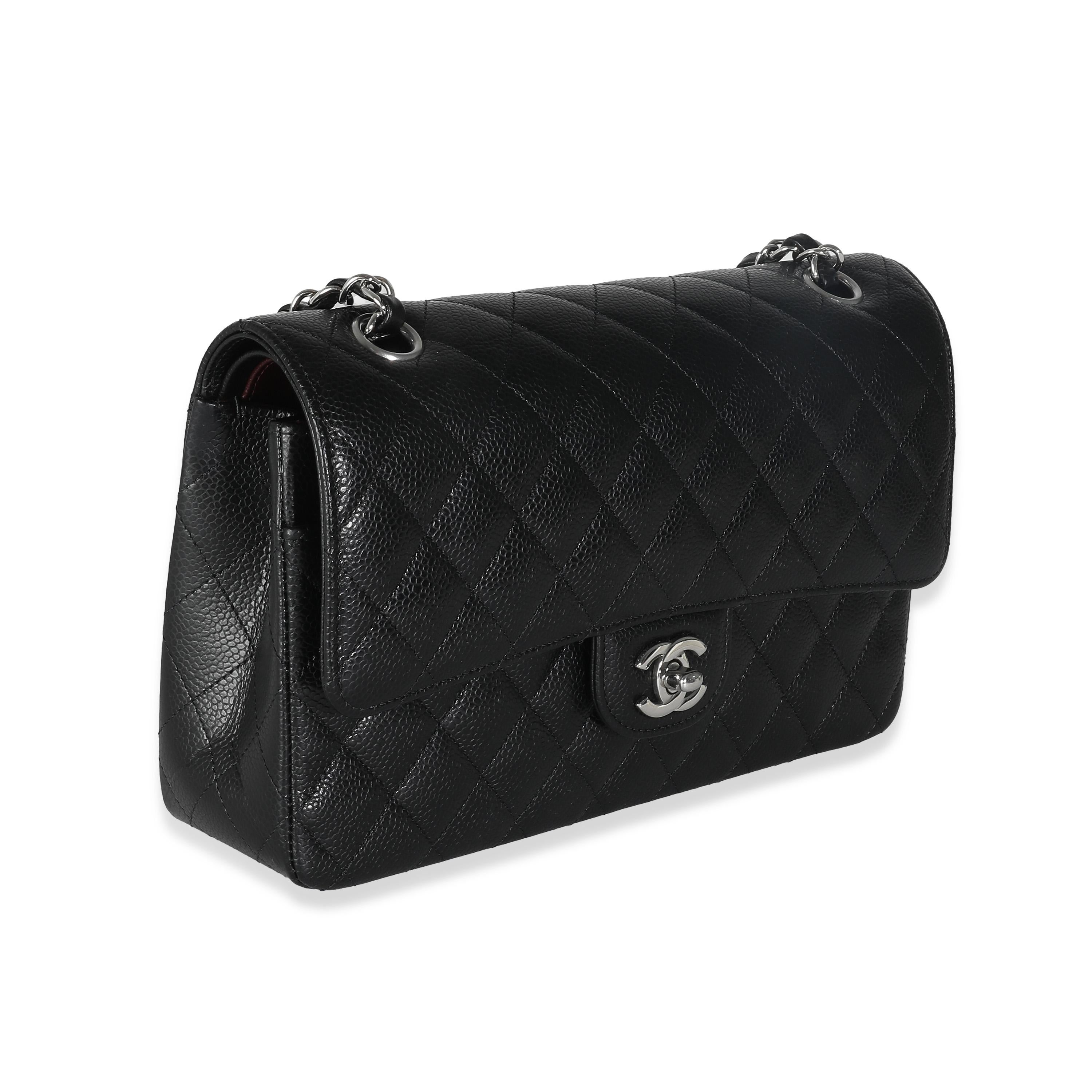 Chanel Black Quilted Caviar Medium Double Classic Flap Handbag In Excellent Condition In New York, NY