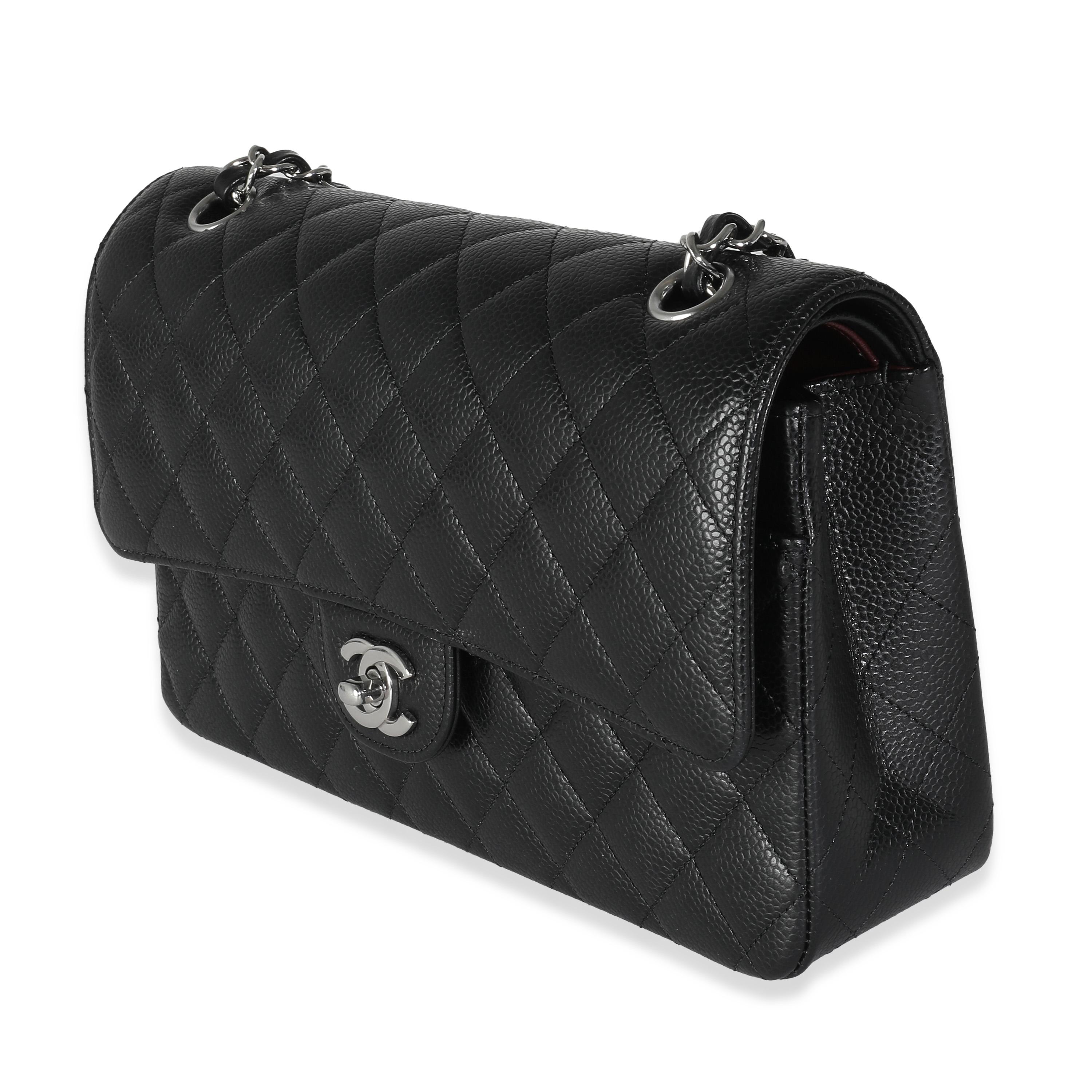 Women's Chanel Black Quilted Caviar Medium Double Classic Flap Handbag