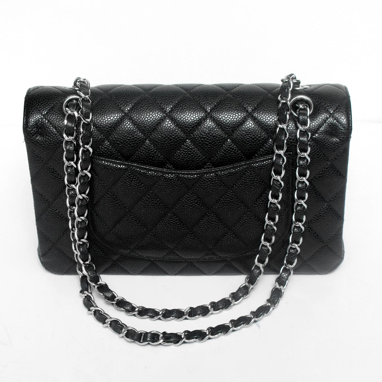 Chanel Black Quilted Caviar Medium Double Flap Bag In Excellent Condition In Dallas, TX