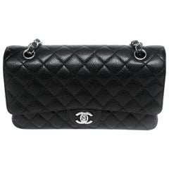 Chanel Black Quilted Caviar Medium Double Flap Bag
