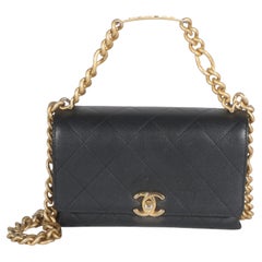 Chanel Black Quilted Caviar Mini Bracelet On Chain Flap Bag