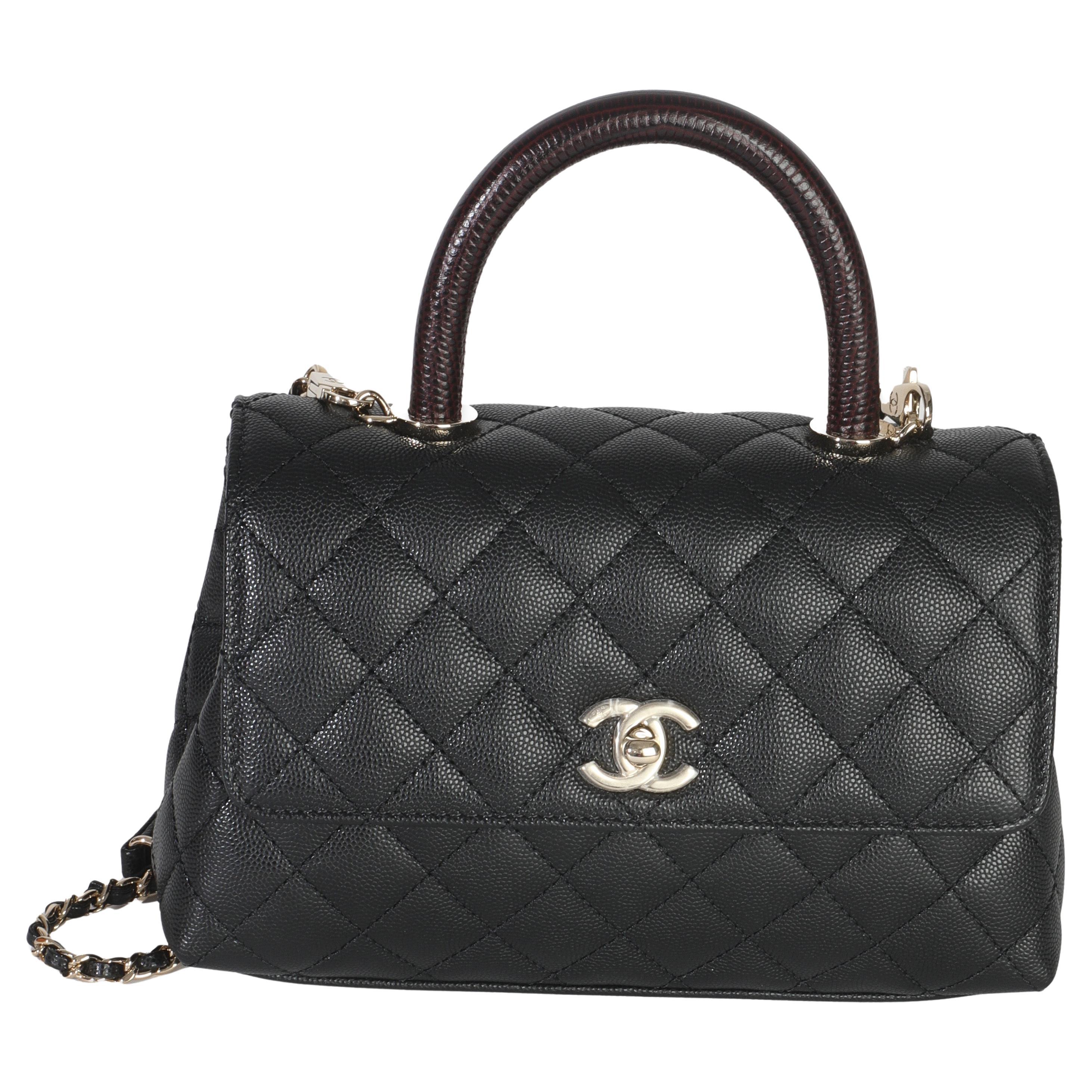 Chanel Black Quilted Caviar Mini Coco Top Handle Handbag For Sale