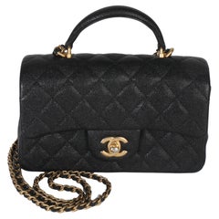 Chanel Black Quilted Caviar Mini Top Handle Rectangular Flap Handbag