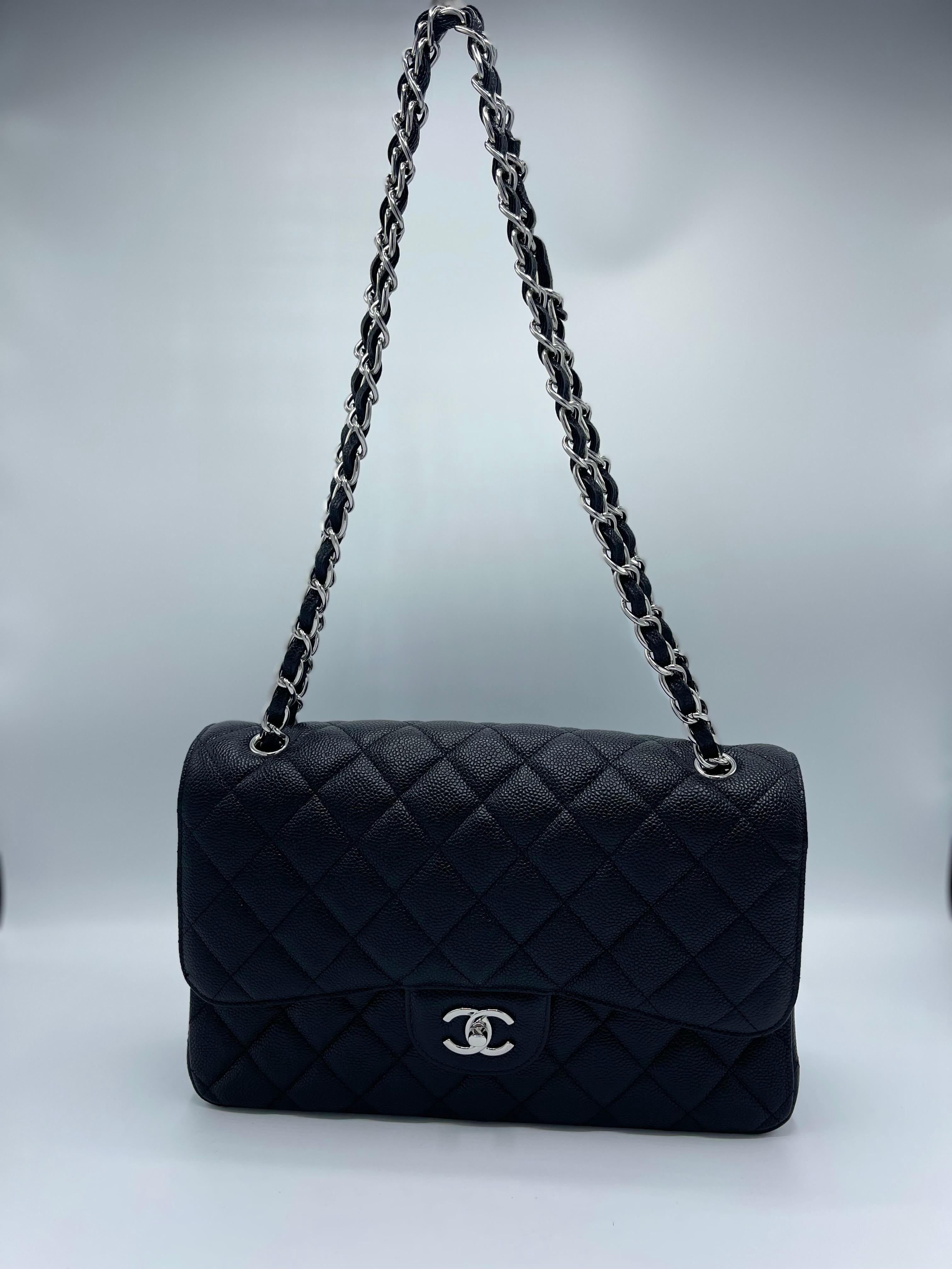 Chanel Black Quilted Caviar New Classic Double Flap Large   5