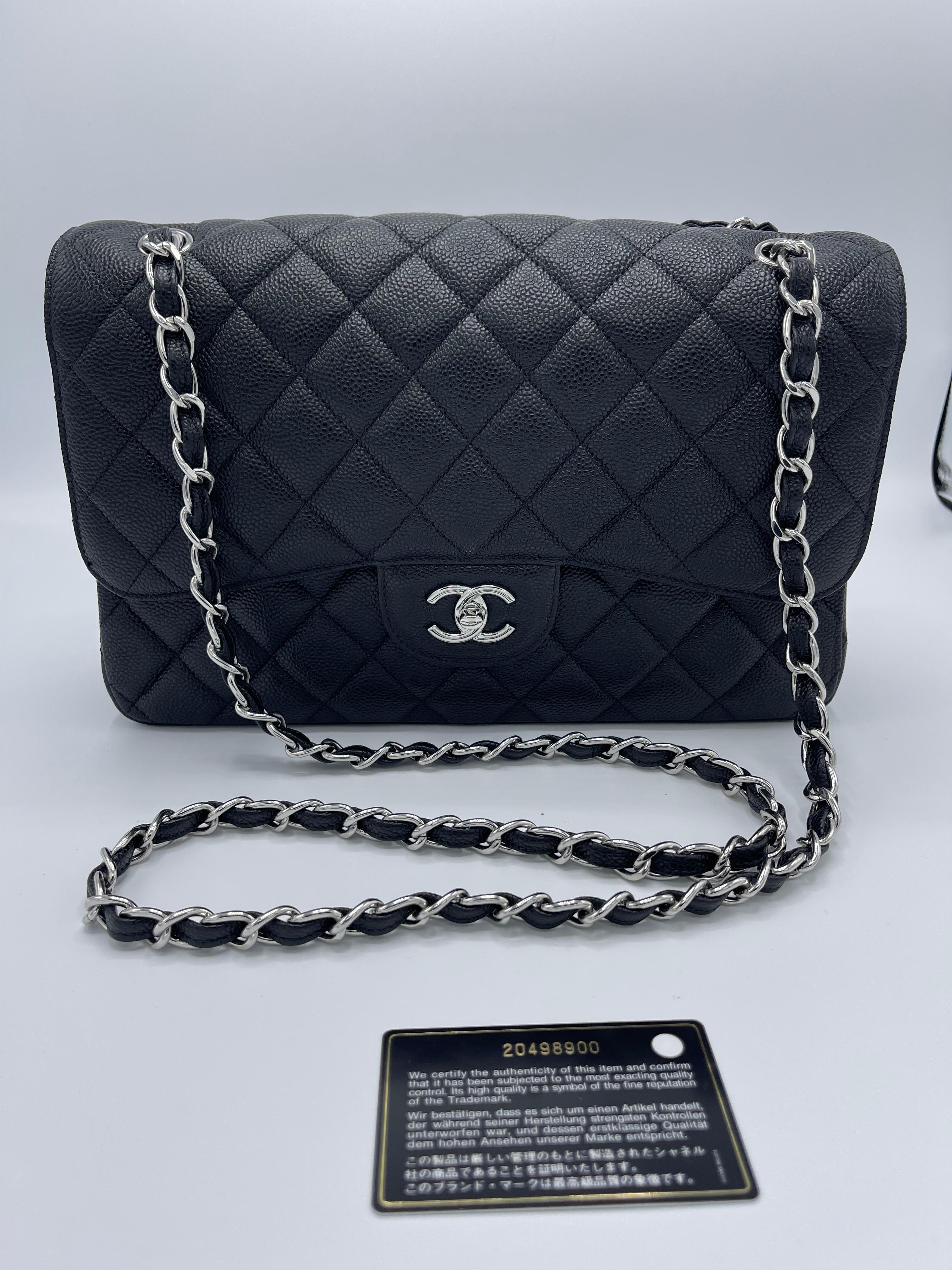 Women's or Men's Chanel Black Quilted Caviar New Classic Double Flap Large  