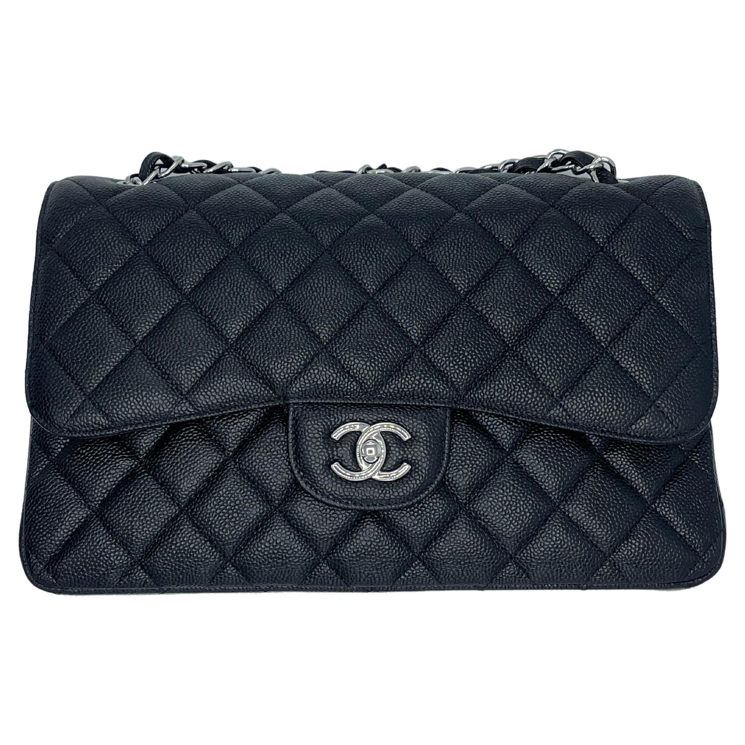 Chanel Black Quilted Caviar New Classic Double Flap Large  
