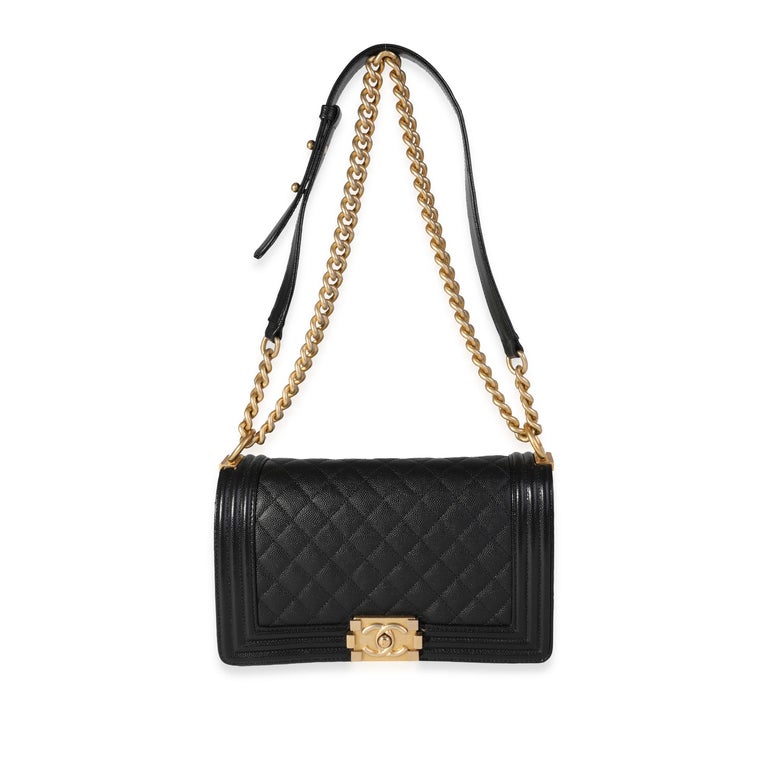 Chanel Black Quilted Caviar Old Medium Boy Bag For Sale at 1stDibs