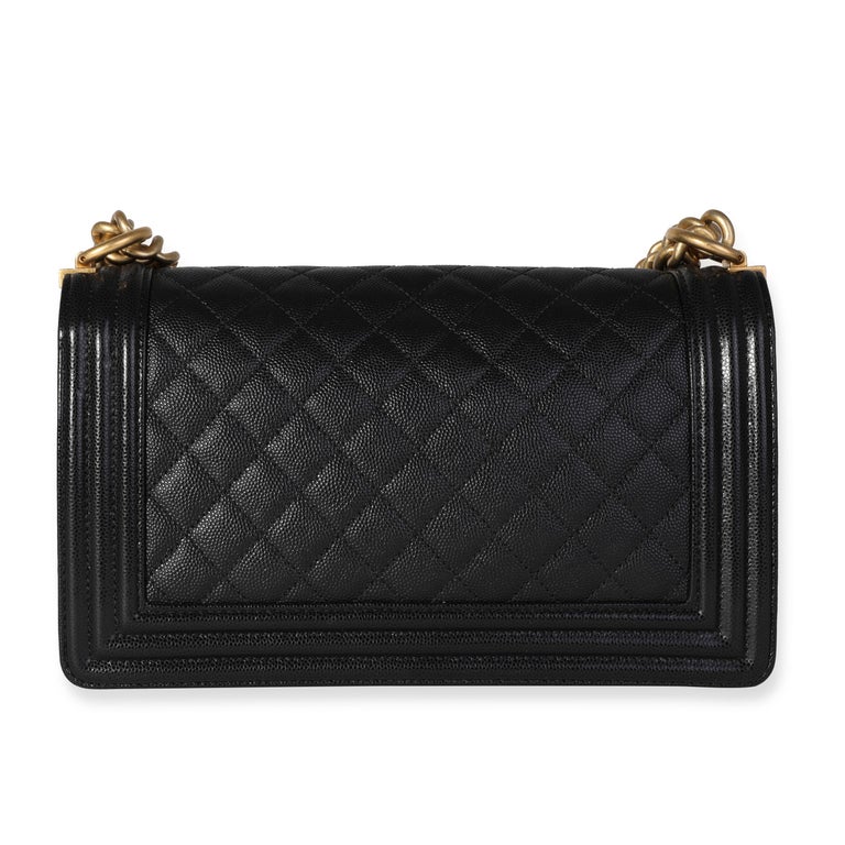 Chanel Black Quilted Caviar Old Medium Boy Bag For Sale at 1stDibs