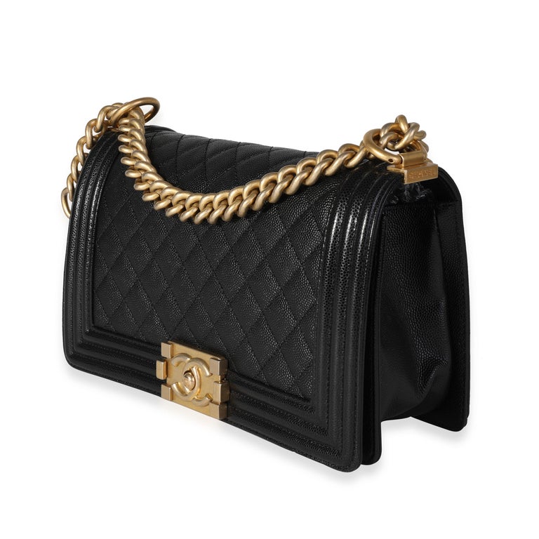 Chanel Black Quilted Caviar Old Medium Boy Bag For Sale at 1stDibs