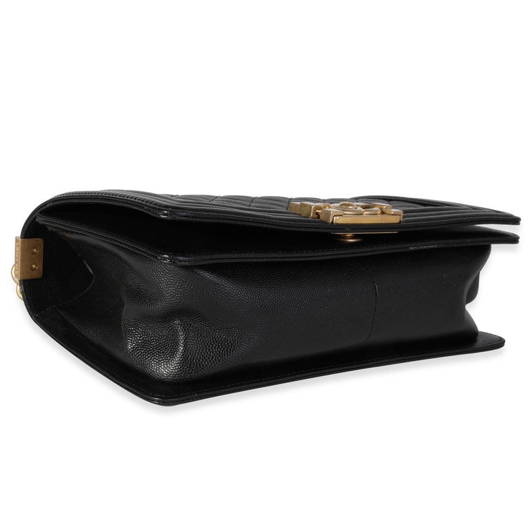 Chanel Black Quilted Caviar Old Medium Boy Bag For Sale at 1stDibs