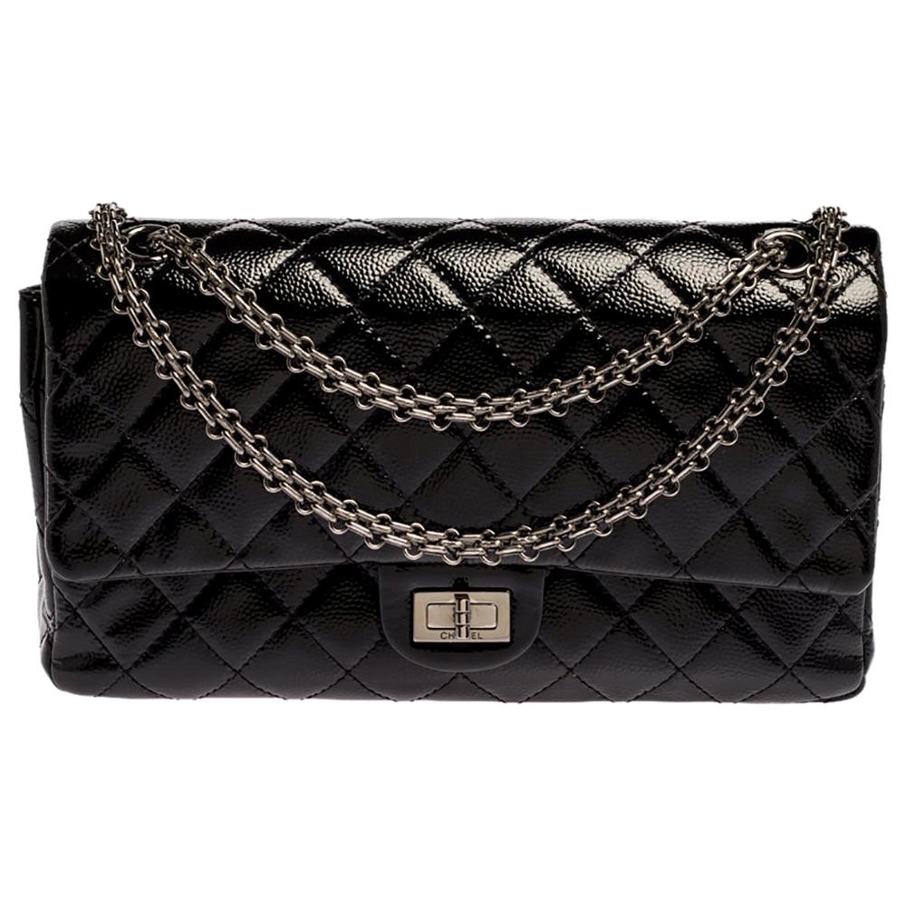 Chanel Black Quilted Caviar Patent Leather Reissue 2.55 Classic 226 Flap Bag