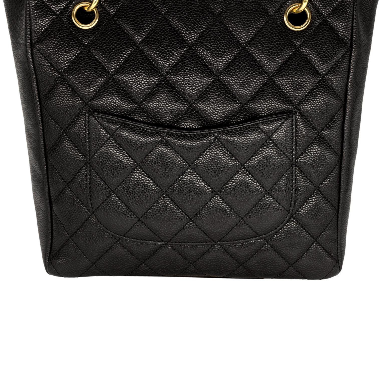 Chanel Black Quilted Caviar Petite Shopping Top Handle Tote Bag, 2008. 6