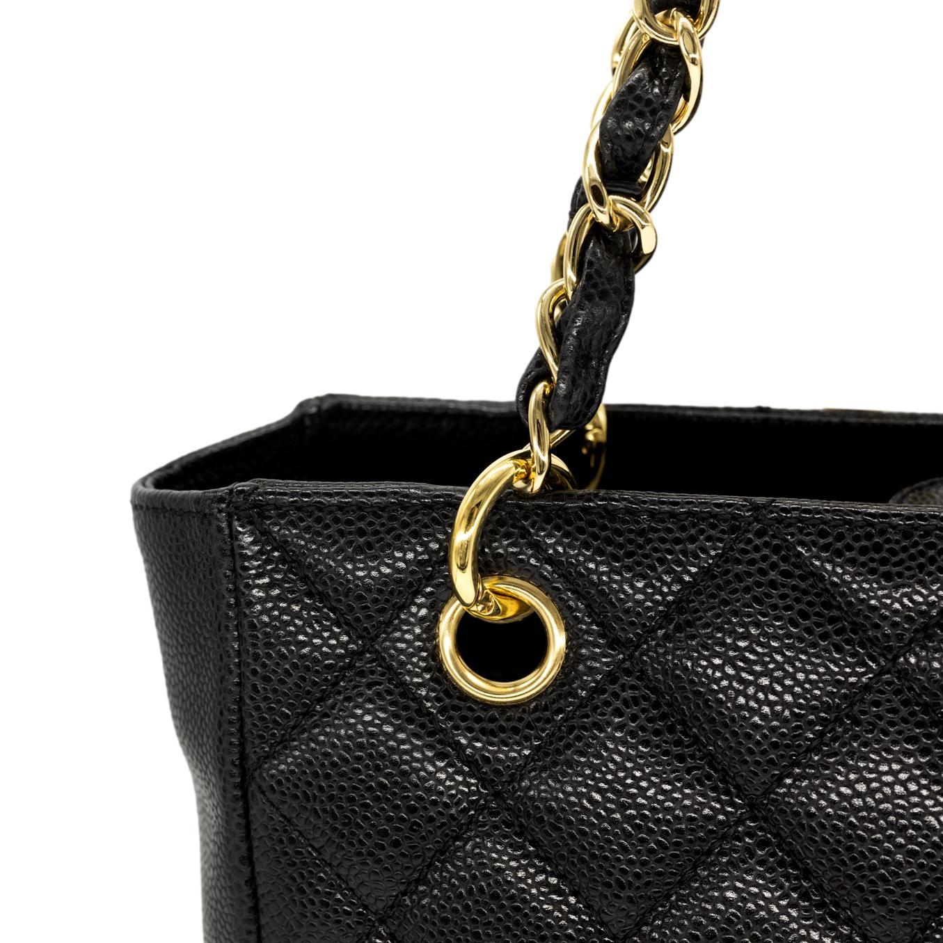 Chanel Black Quilted Caviar Petite Shopping Top Handle Tote Bag, 2008. 3