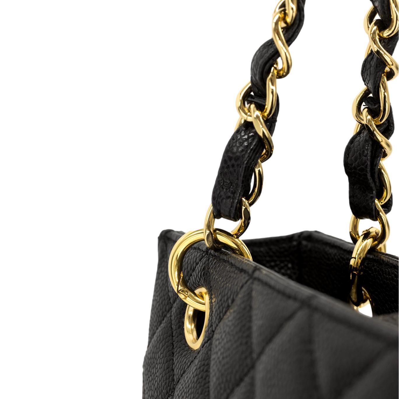 Chanel Black Quilted Caviar Petite Shopping Top Handle Tote Bag, 2008. 5