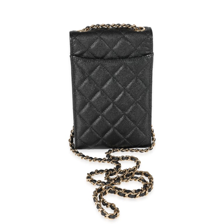 Chanel Black Quilted Caviar Phone Holder Crossbody at 1stDibs