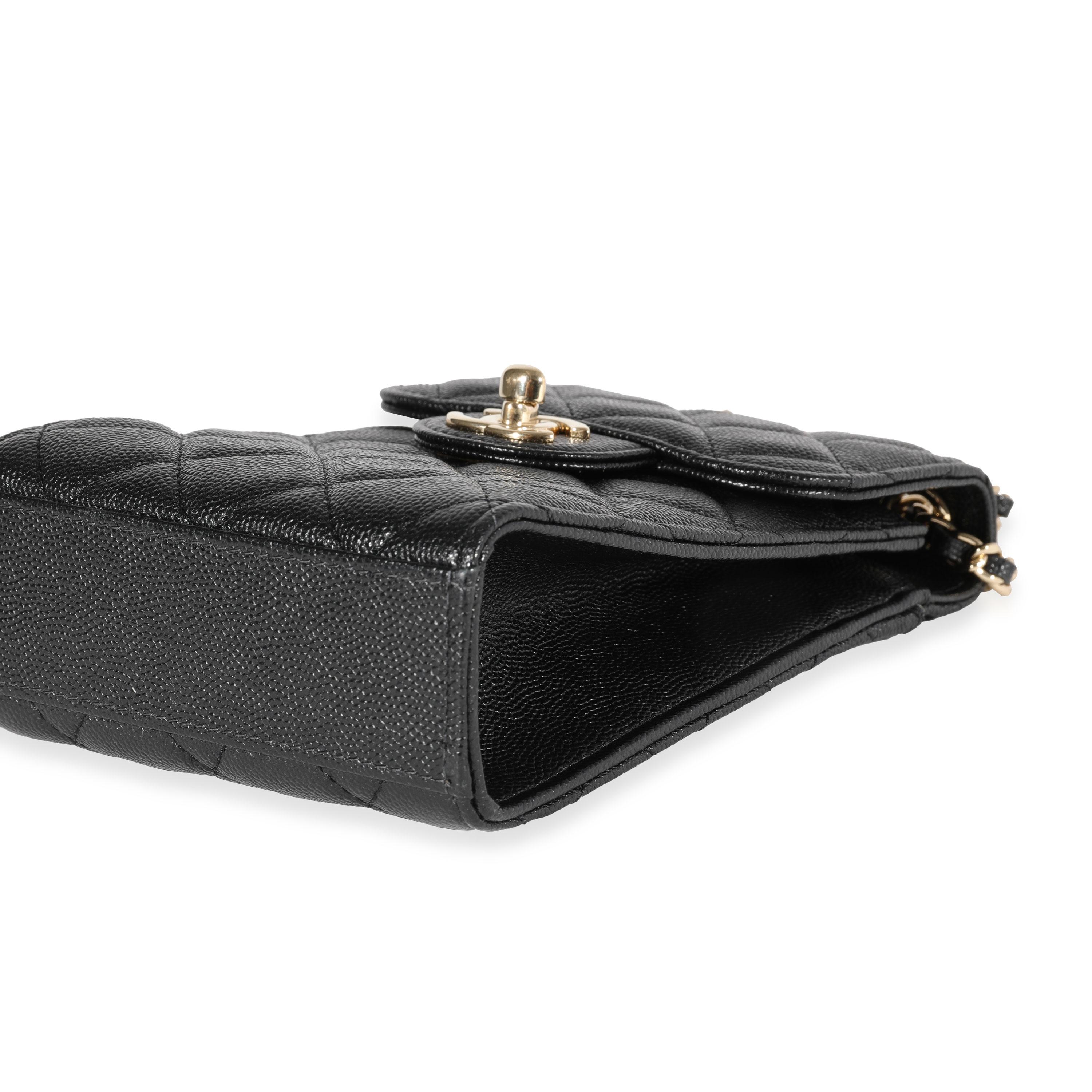Women's Chanel Black Quilted Caviar Phone Holder Crossbody