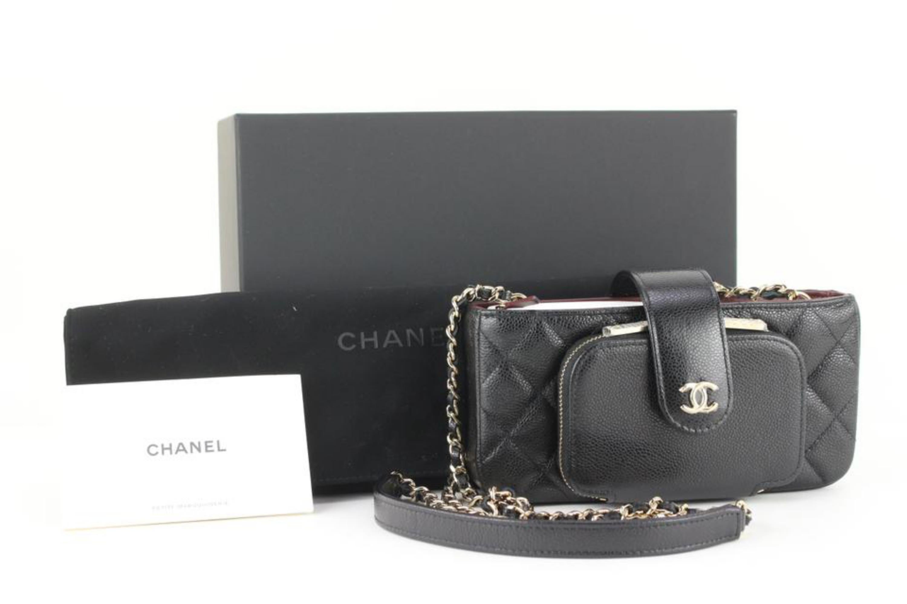 Chanel Black Quilted Caviar Phone Holder Wallet on Chain Case 1CJ104 5
