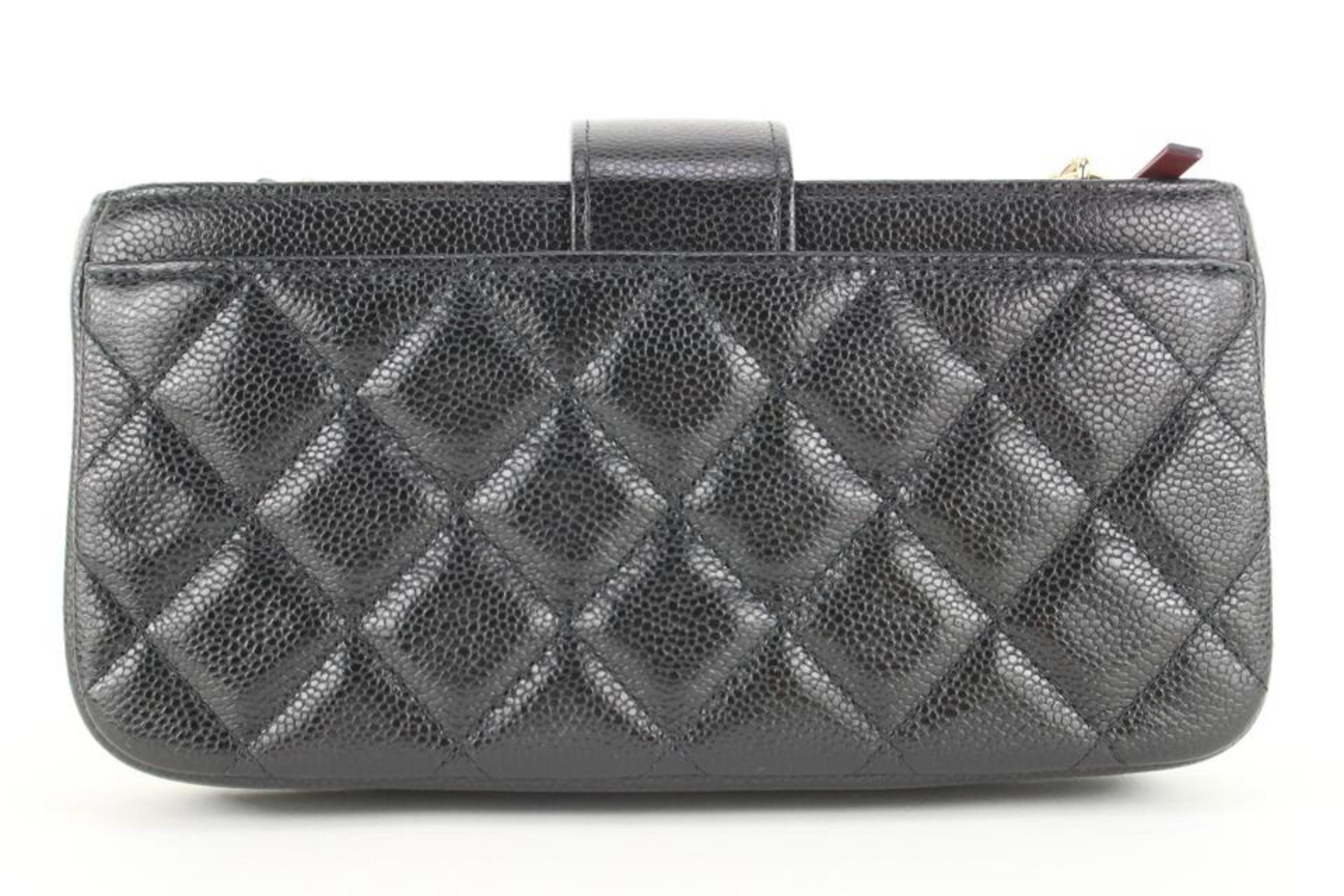 Women's Chanel Black Quilted Caviar Phone Holder Wallet on Chain Case 1CJ104